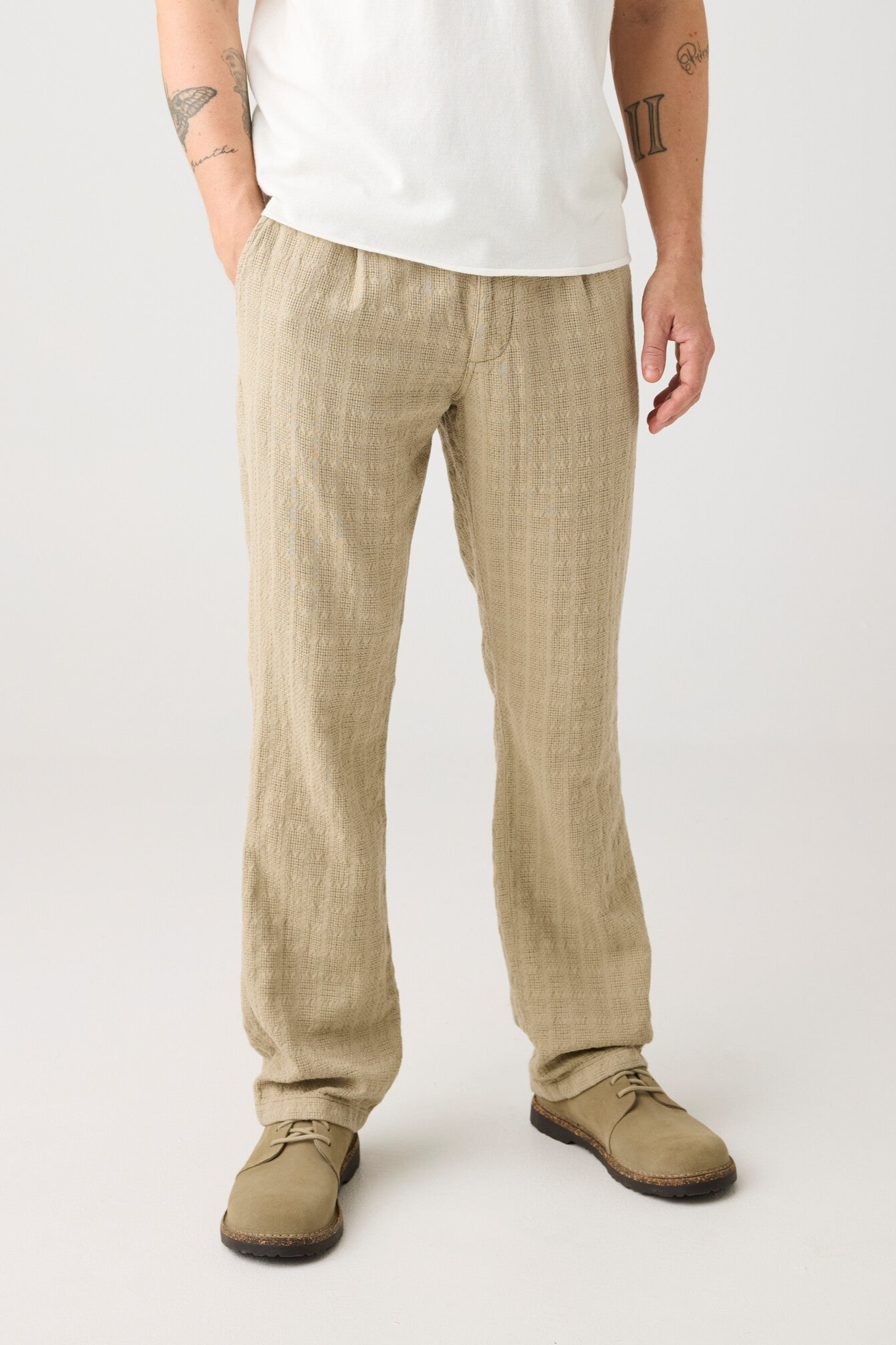 Image of KnowledgeCotton Apparel mannen vegan Broek Met Losse Structuur, Keperstof, Beige