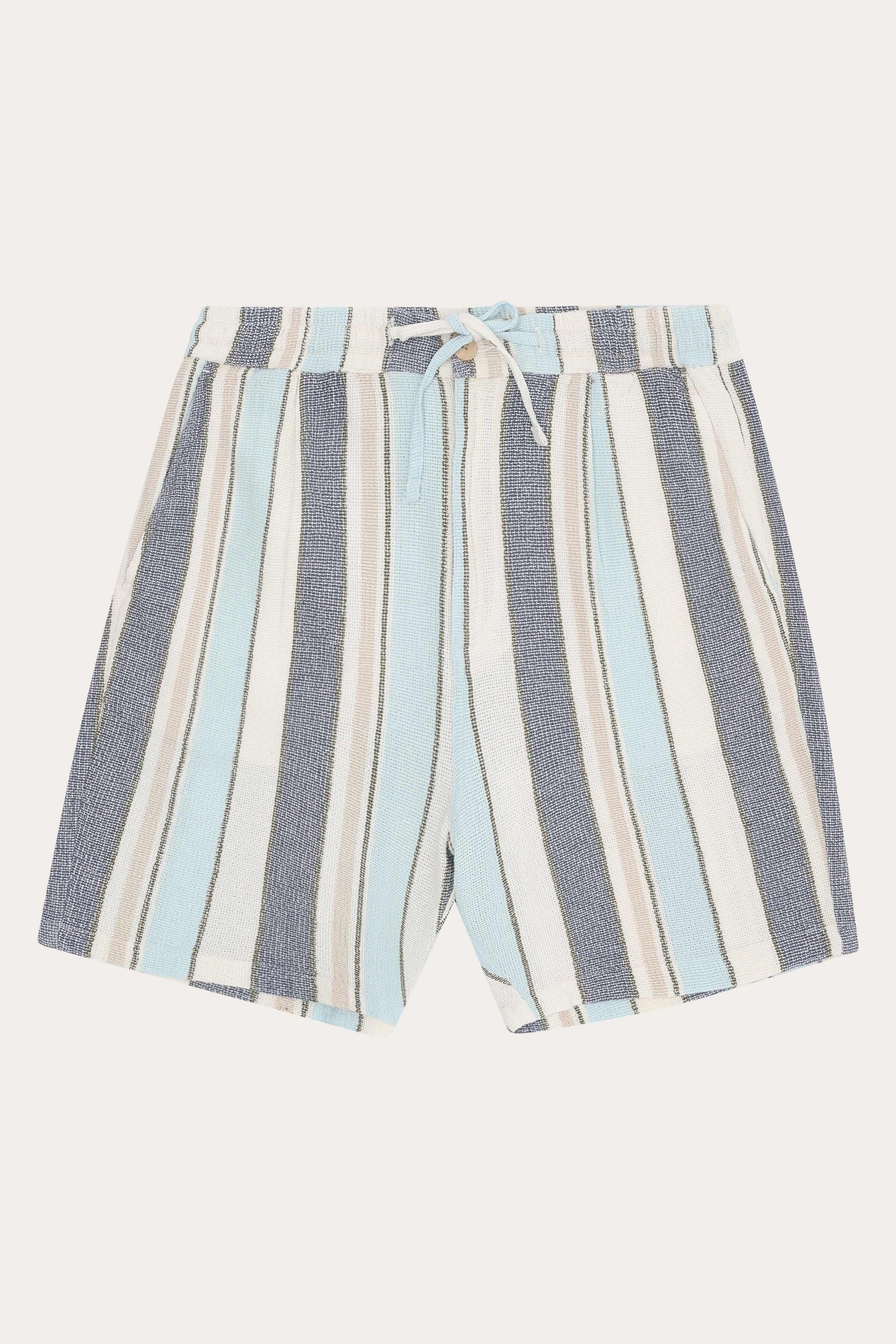 Image of KnowledgeCotton Apparel mannen vegan Shorts Fig Loose Gestreept Blauw