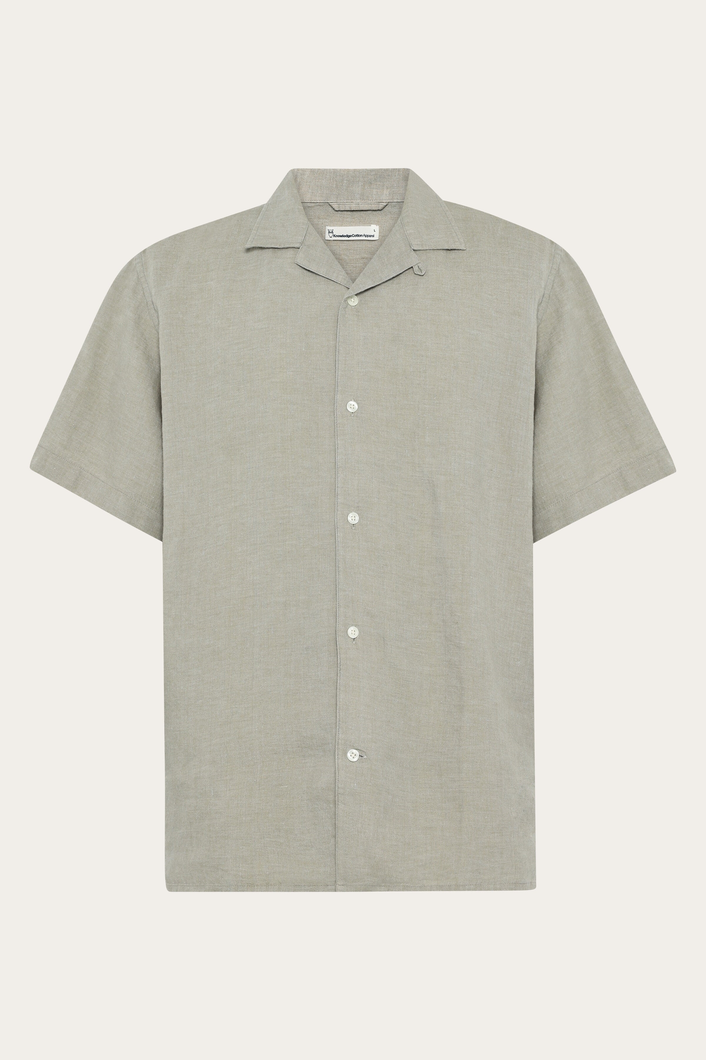 Image of KnowledgeCotton Apparel mannen vegan Overhemd Met Korte Mouwen, Rechte Pasvorm, Keperstof, Geverfd In Beige.