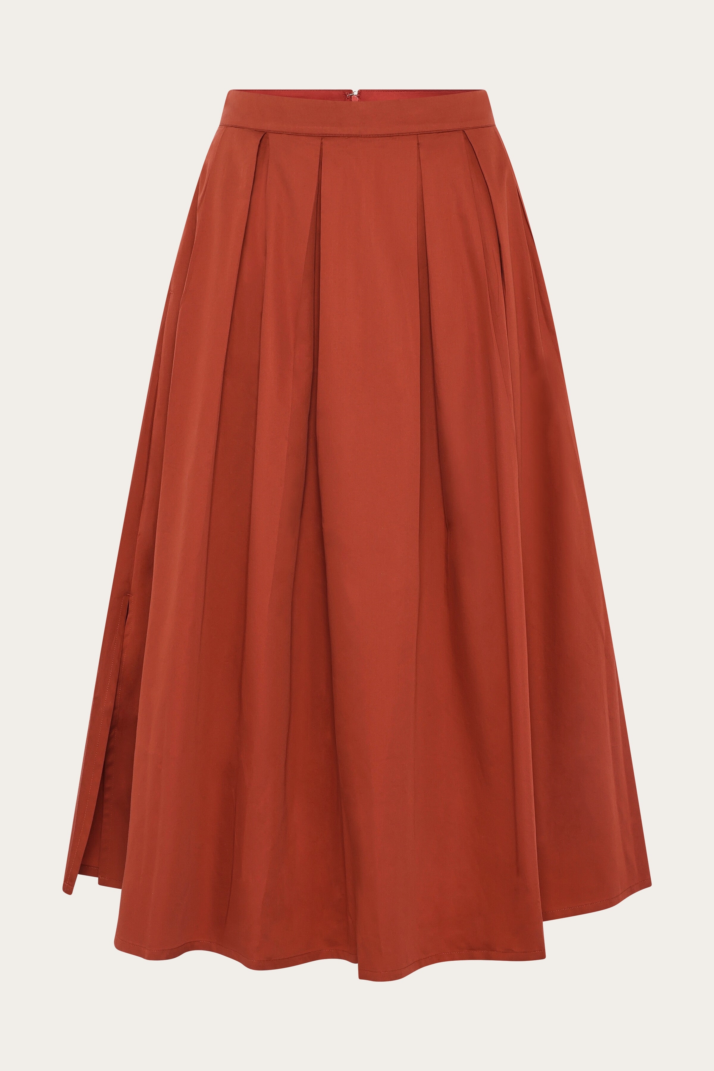 Image of KnowledgeCotton Apparel dames vegan Rok Van Satijn Met Plooien In De Kleur Gebrande Baksteen.