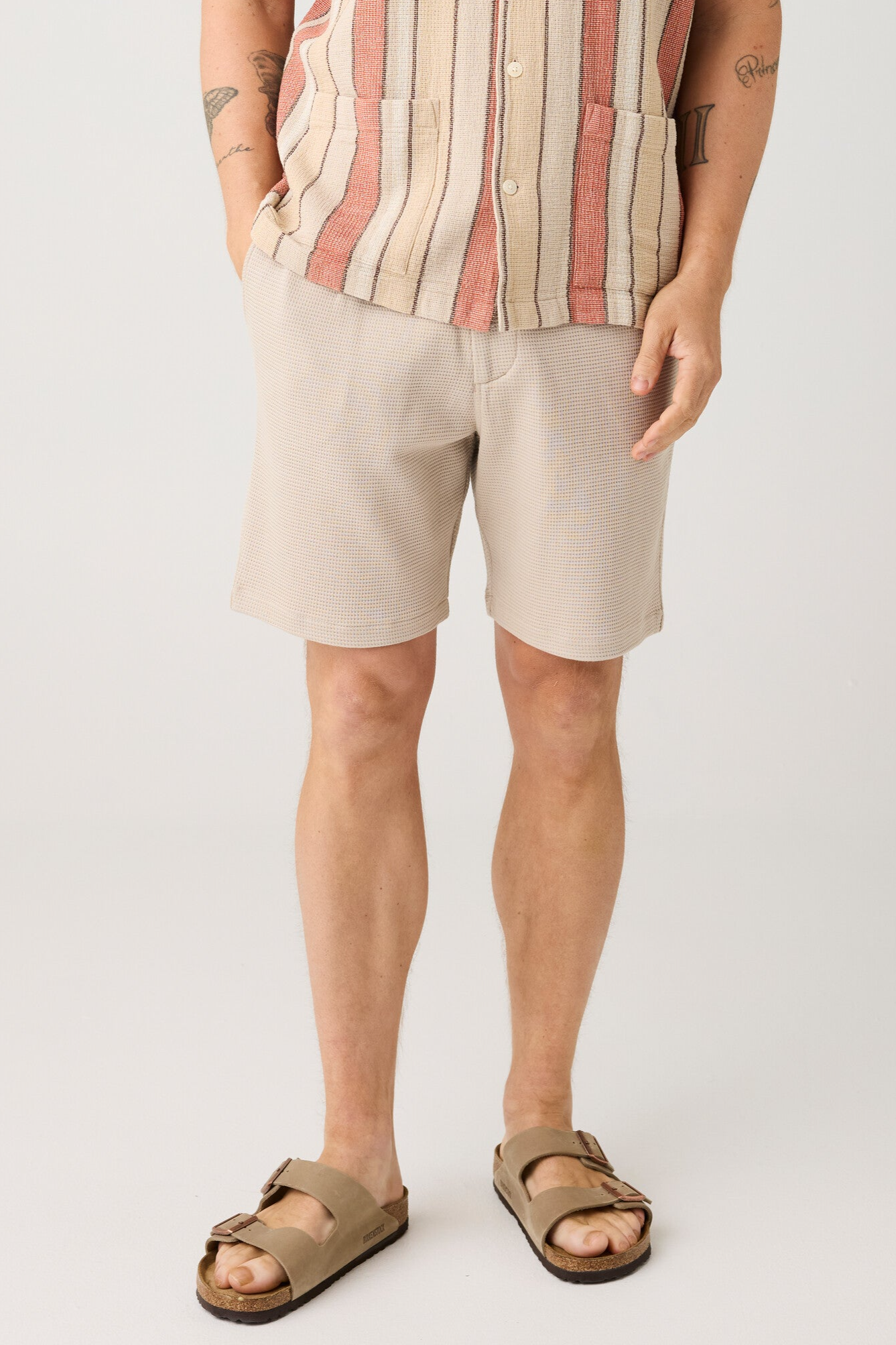 Image of KnowledgeCotton Apparel mannen vegan Shorts Ash Comfort Waffle Light Feather Gray