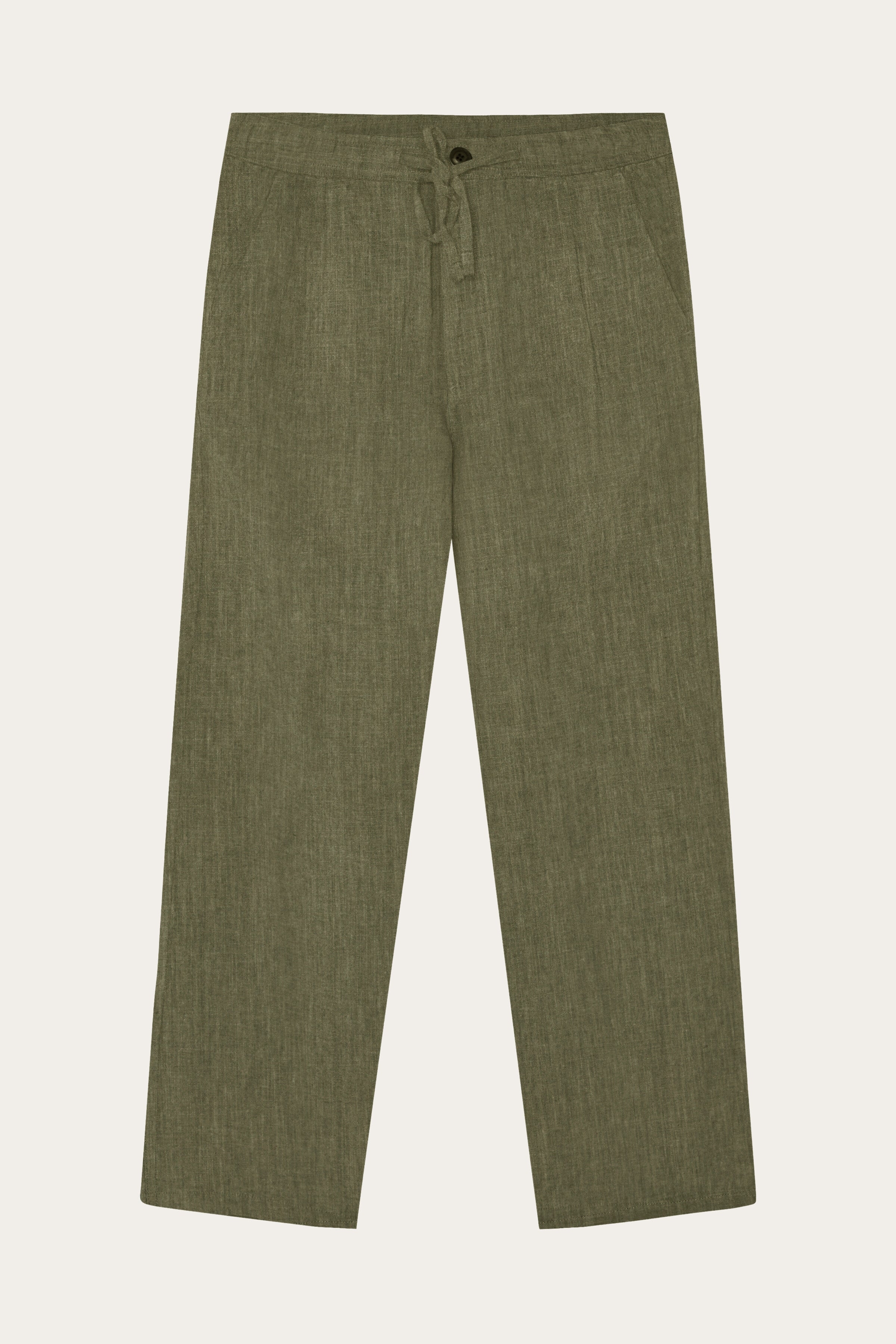 Image of KnowledgeCotton Apparel mannen vegan Broek Fig Loose Linen Mix Burned Olive