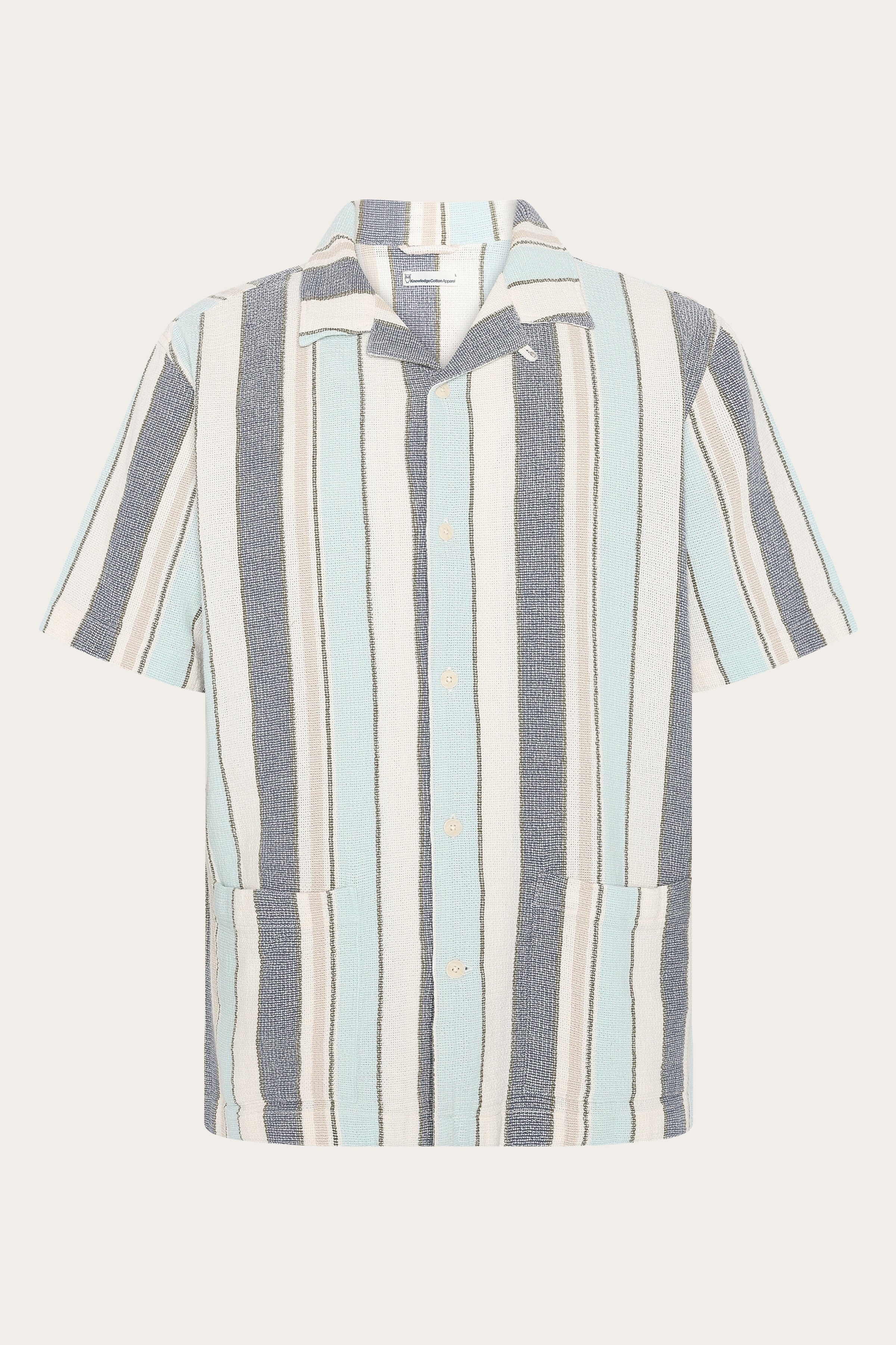 Image of KnowledgeCotton Apparel mannen vegan Shirt Met Korte Mouwen En Blauwe Strepen