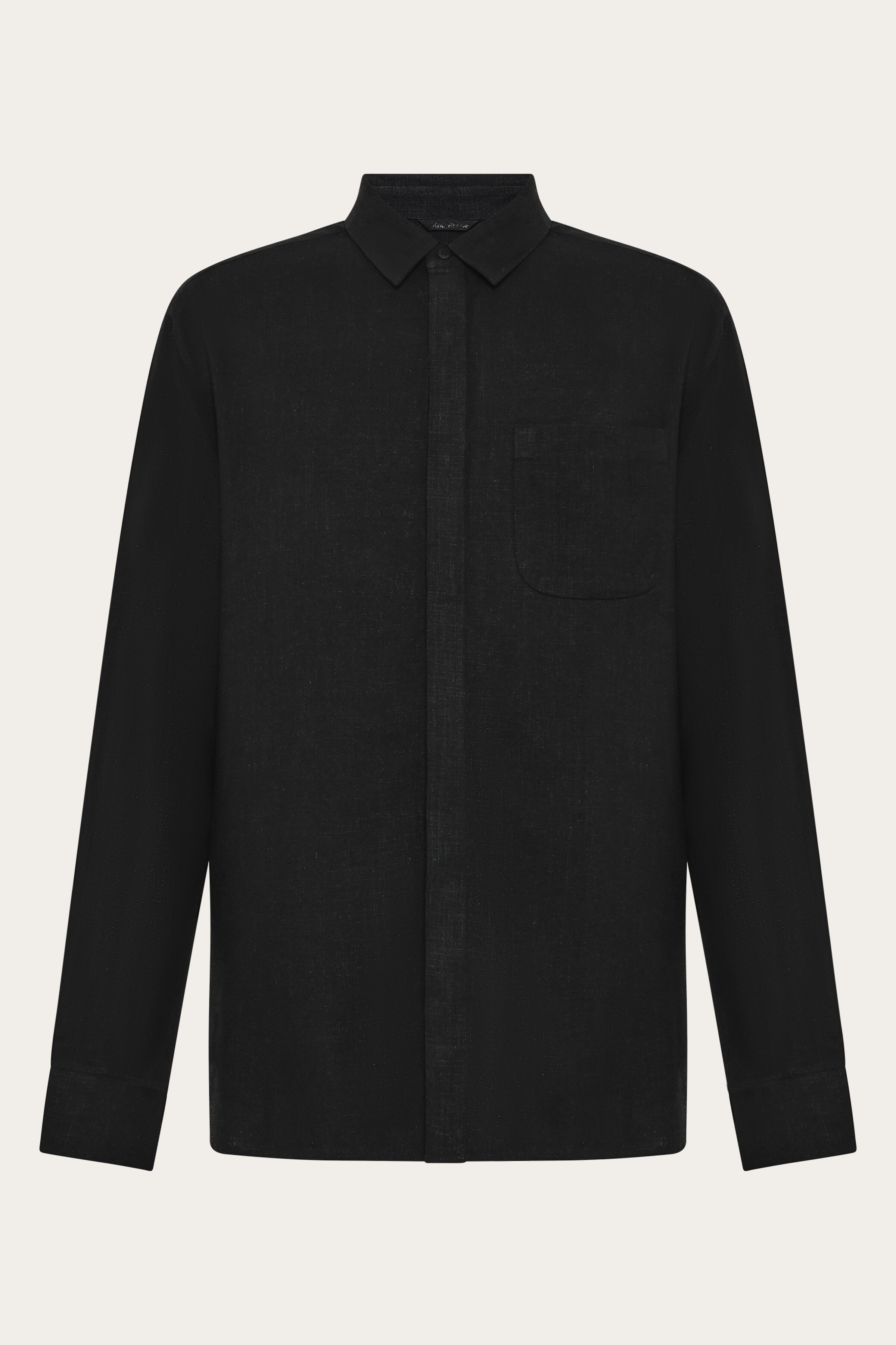 Image of KnowledgeCotton Apparel mannen vegan Overhemd Van Linnenmix, Zwart Gitzwart