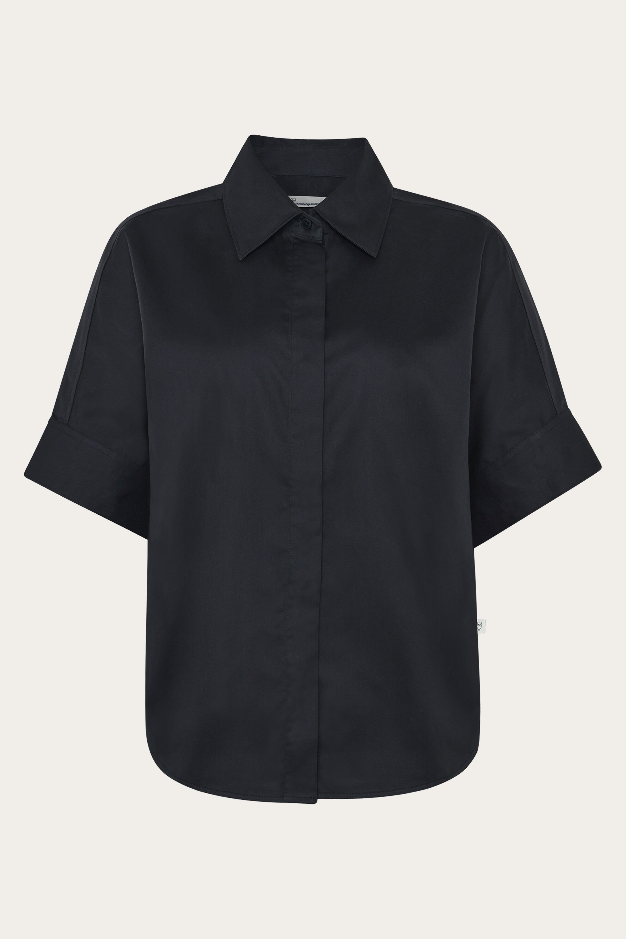 Image of KnowledgeCotton Apparel dames vegan Overhemd Met Korte Mouwen, Islet-Model, Normale Pasvorm, Satijn, Zwart, Gitzwart