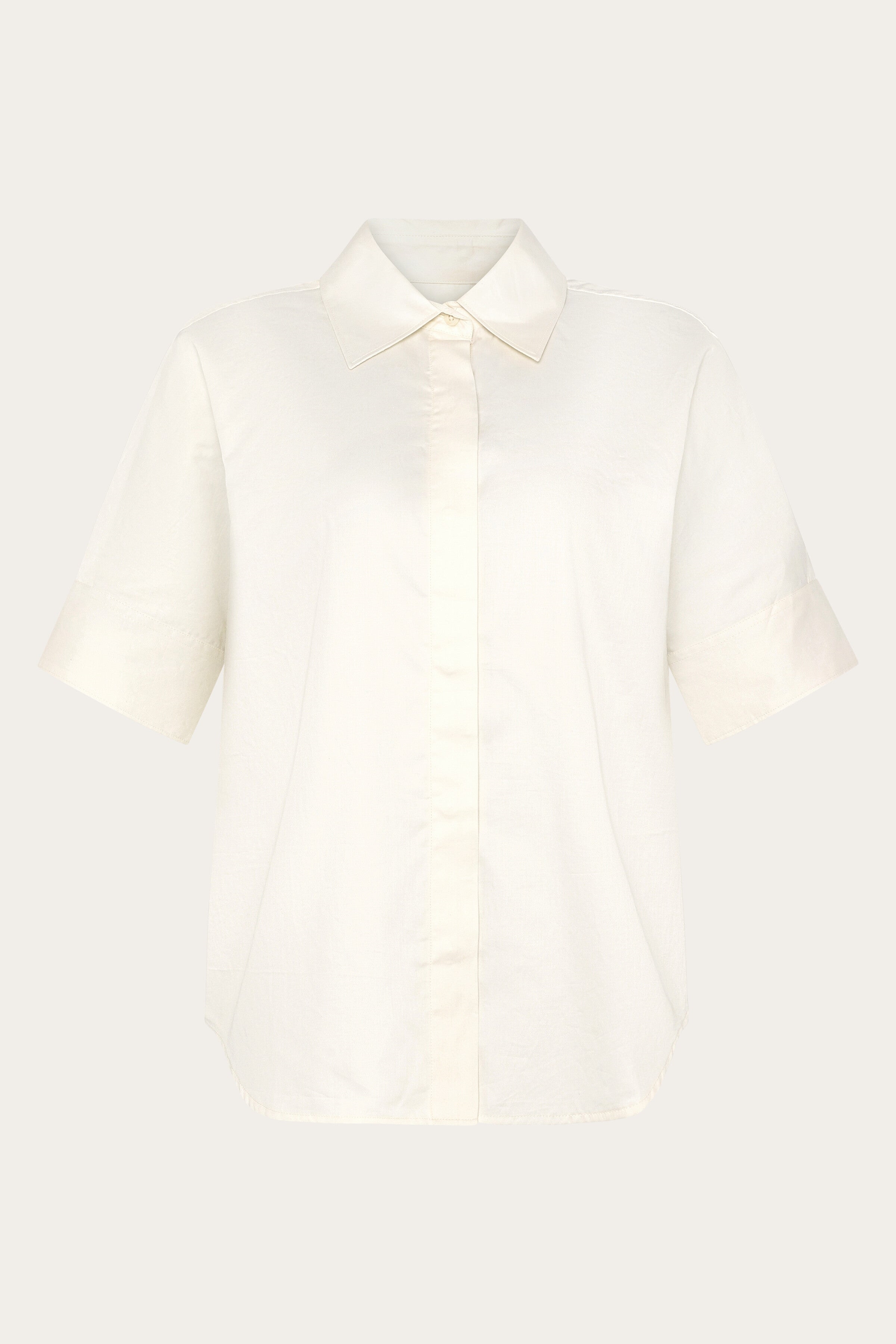 Image of KnowledgeCotton Apparel dames vegan Shirt Met Korte Mouwen, Islet Regular, Satijn, Egret, Wit