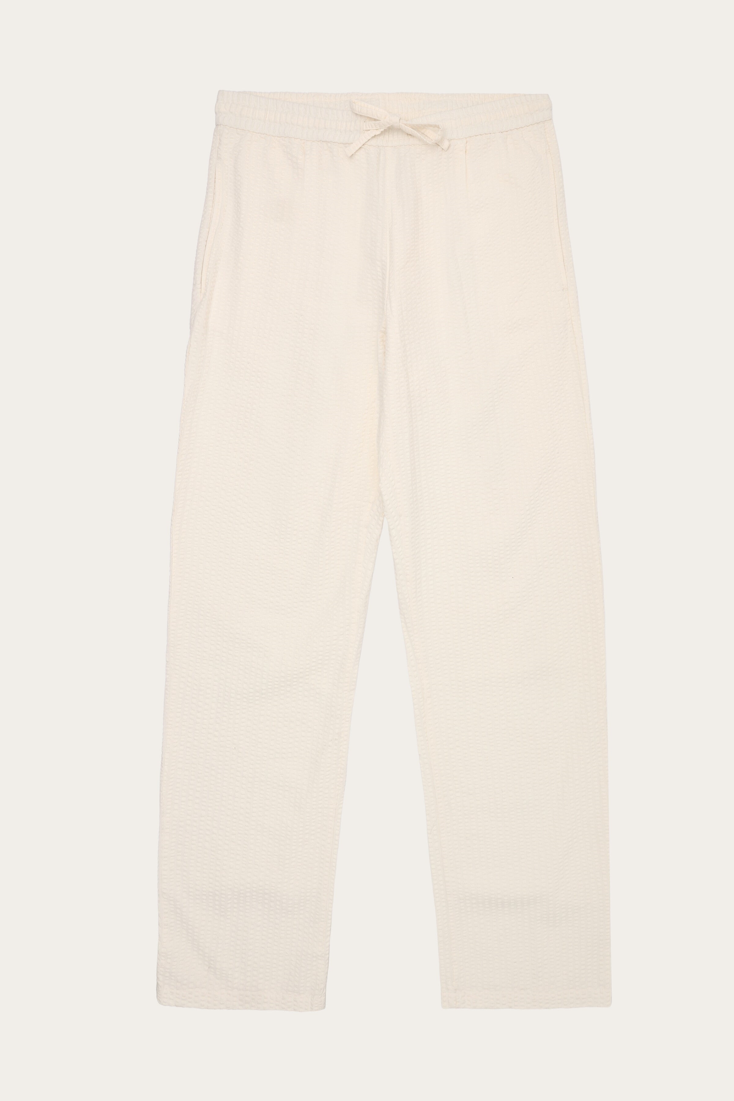 Image of KnowledgeCotton Apparel mannen vegan Broek Fig Loose Seersucker Egret White