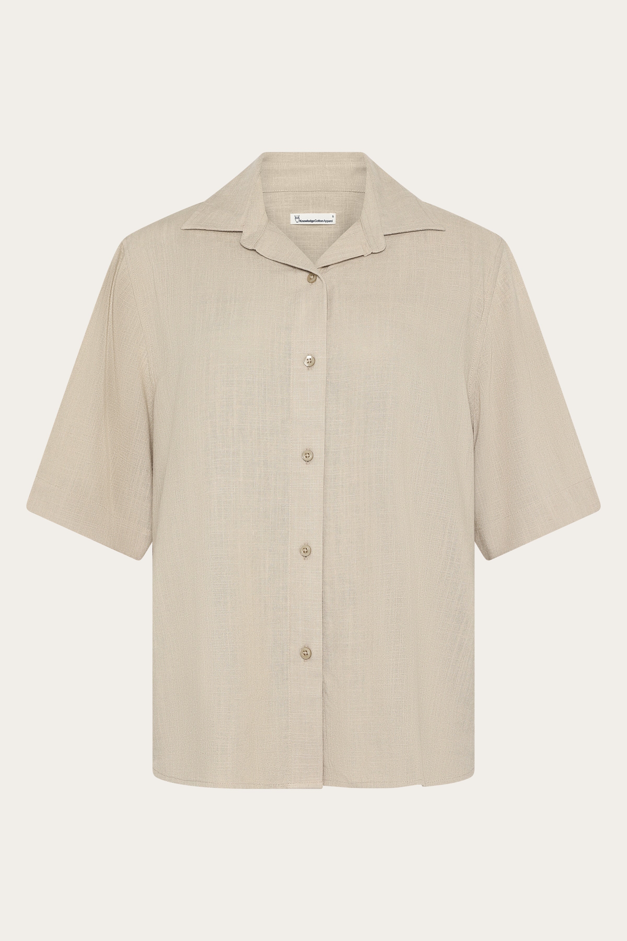 Image of KnowledgeCotton Apparel dames vegan Overhemd Met Korte Mouwen, Losvallende Linnenmix, Lichtgrijs