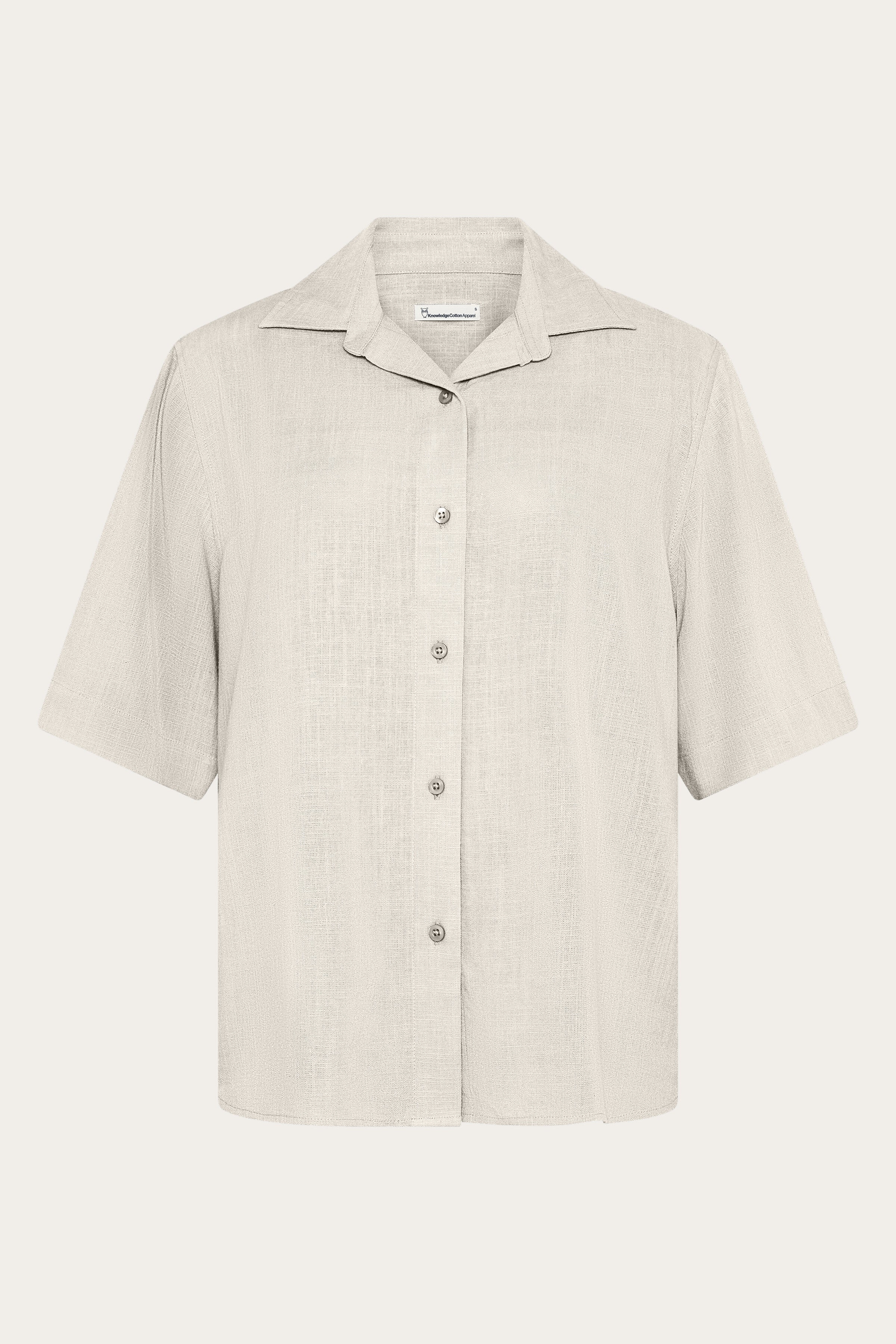 Image of KnowledgeCotton Apparel dames vegan Shirt Met Korte Mouwen, Losse Pasvorm, Linnenmix, Grijs, Wit