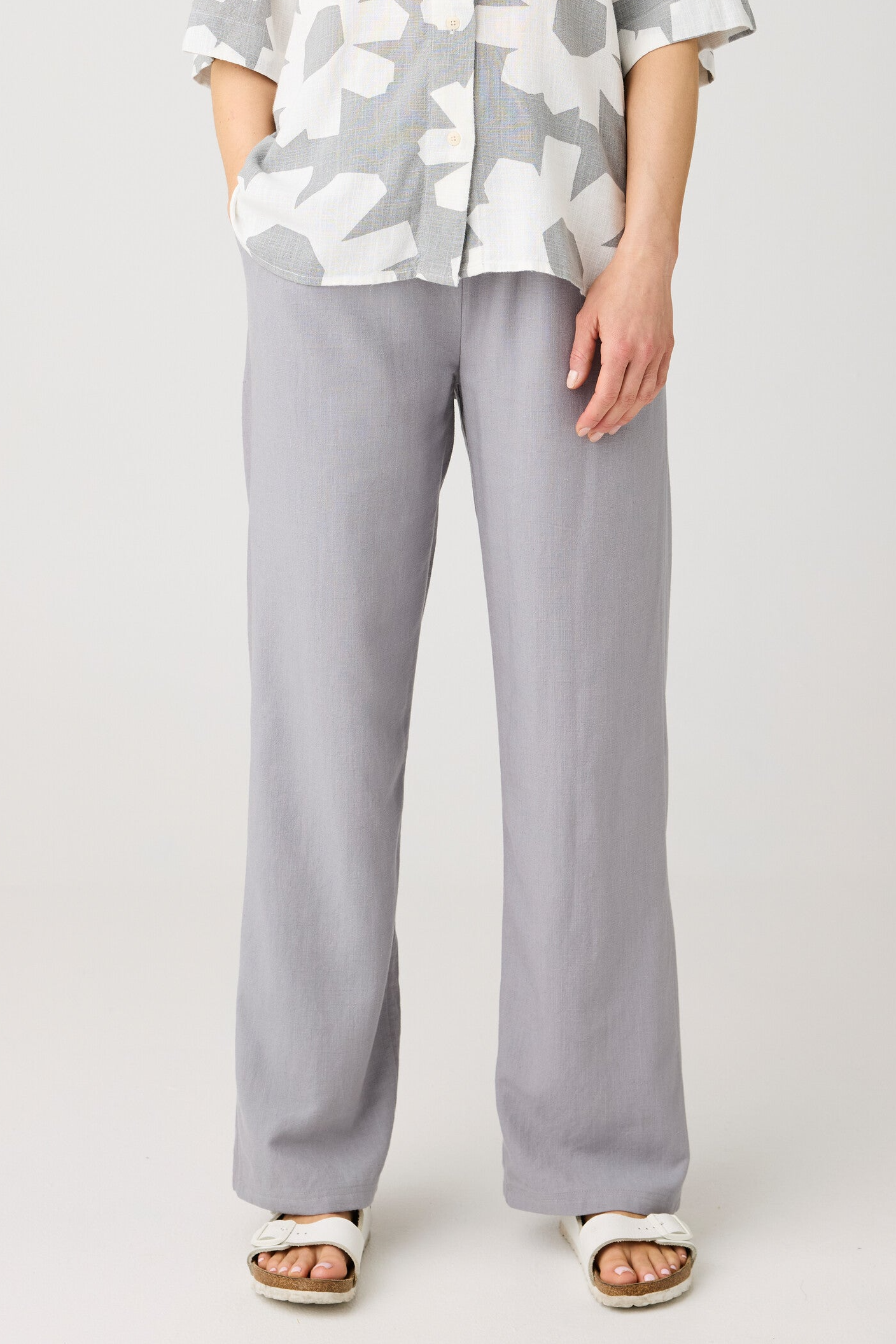 Image of KnowledgeCotton Apparel dames vegan Broek Posey Wide Linen Mix Ultimate Grey
