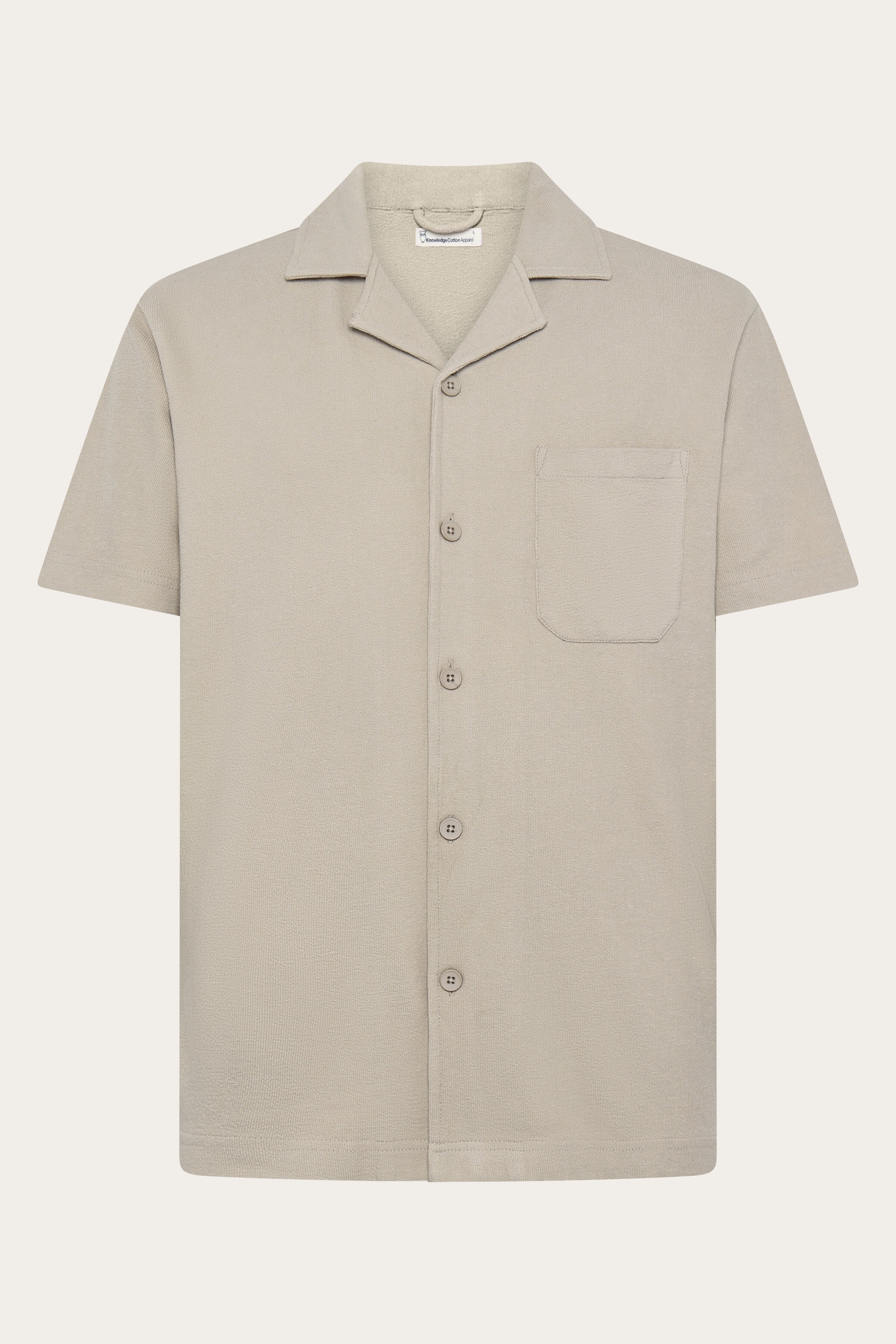 Image of KnowledgeCotton Apparel mannen vegan Overhemd Met Korte Mouwen, Relaxed Model, BouclÃ©, Lichtgrijs