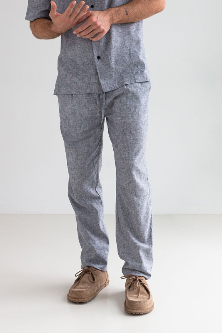 Image of TWOTHIRDS mannen vegan Broek San Vicente Marineblauwe Strepen