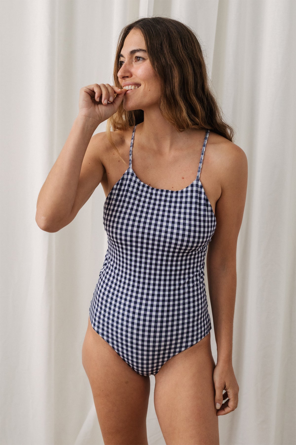 Image of TWOTHIRDS dames vegan Zwempak Portrush Vichy Zwart