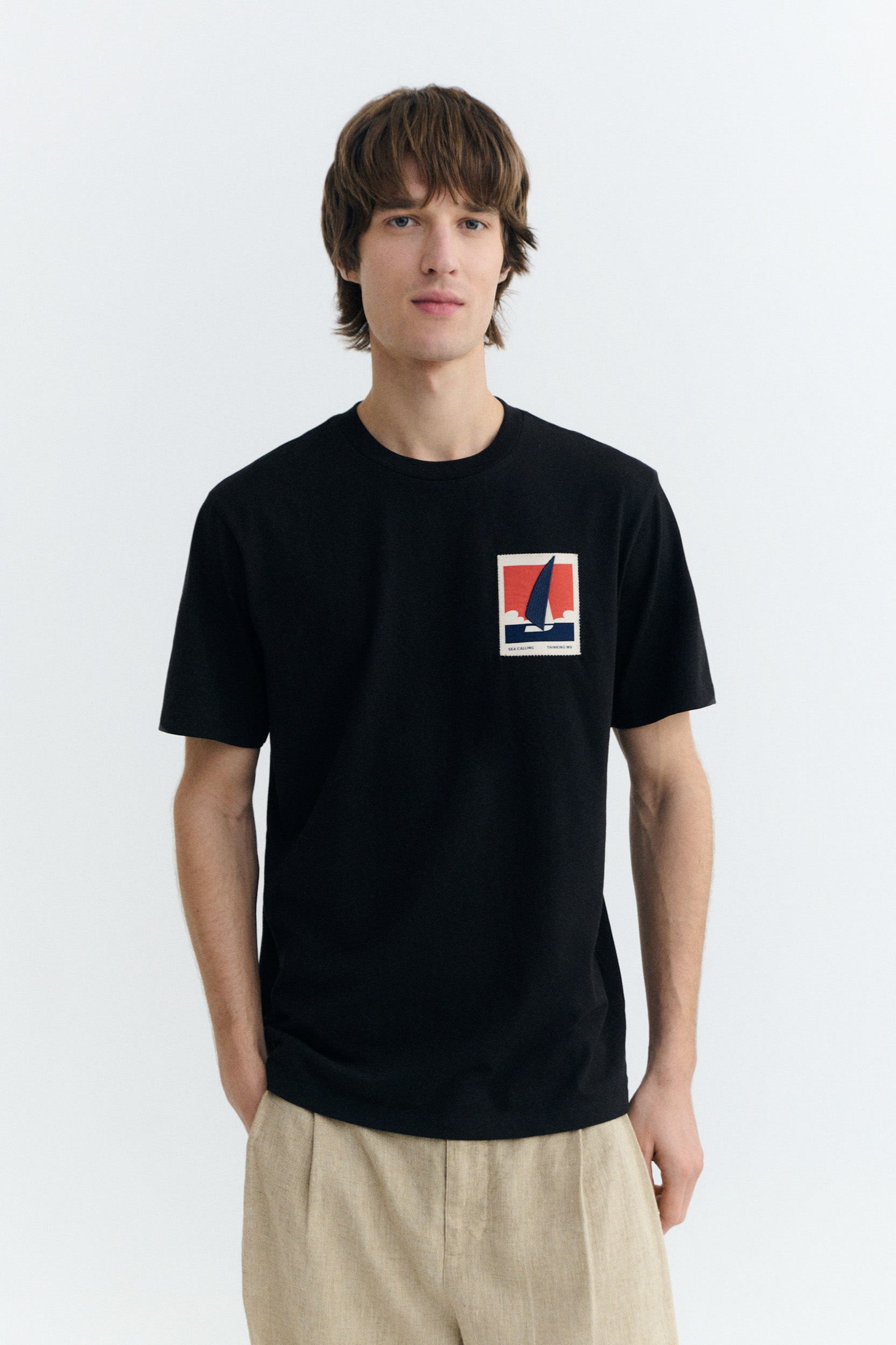 Thinking mu Herren vegan T-Shirt Zach Patched Schwarz