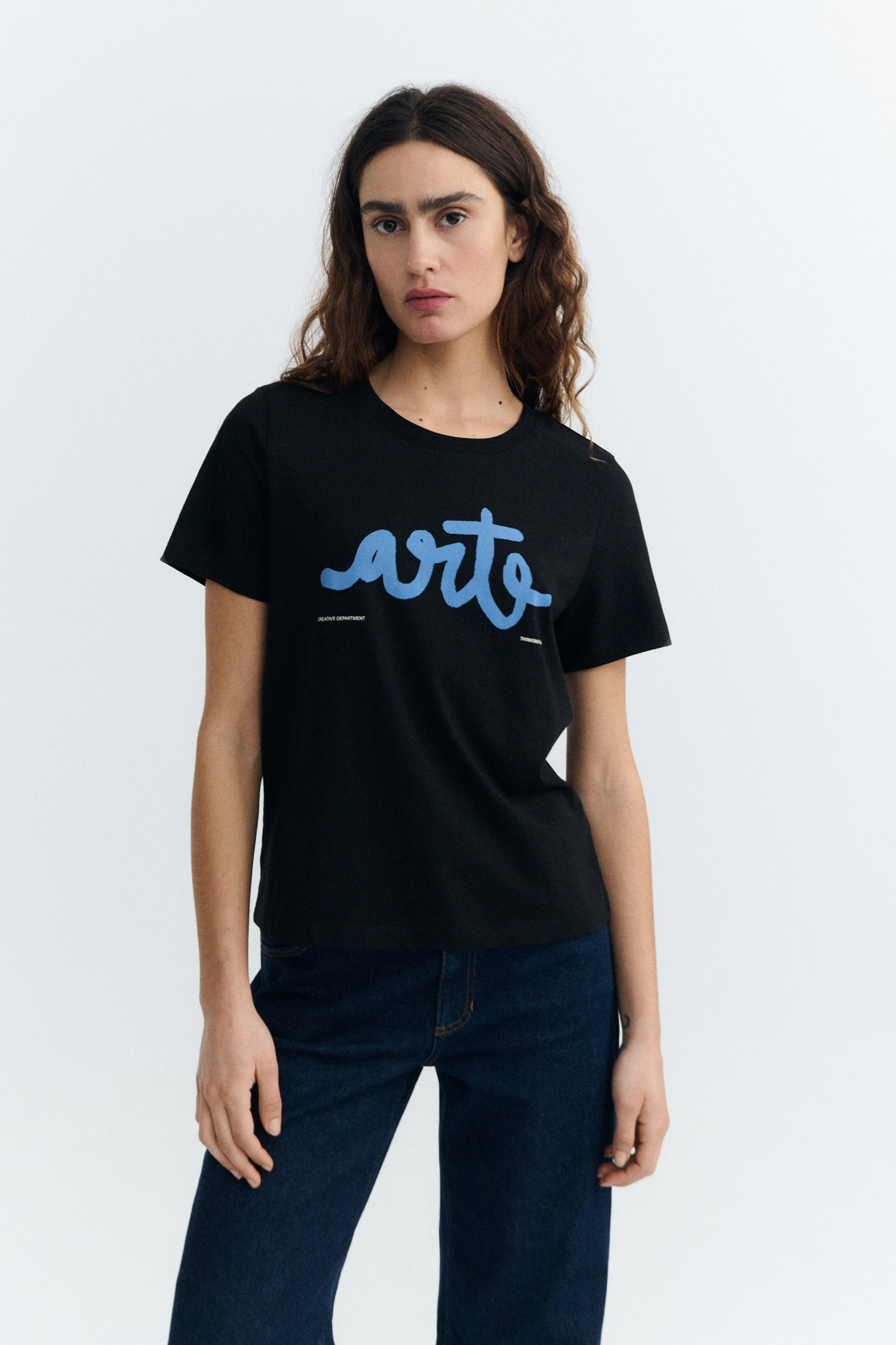 Thinking mu Damen vegan T-Shirt Ida Mit Artwork Schwarz