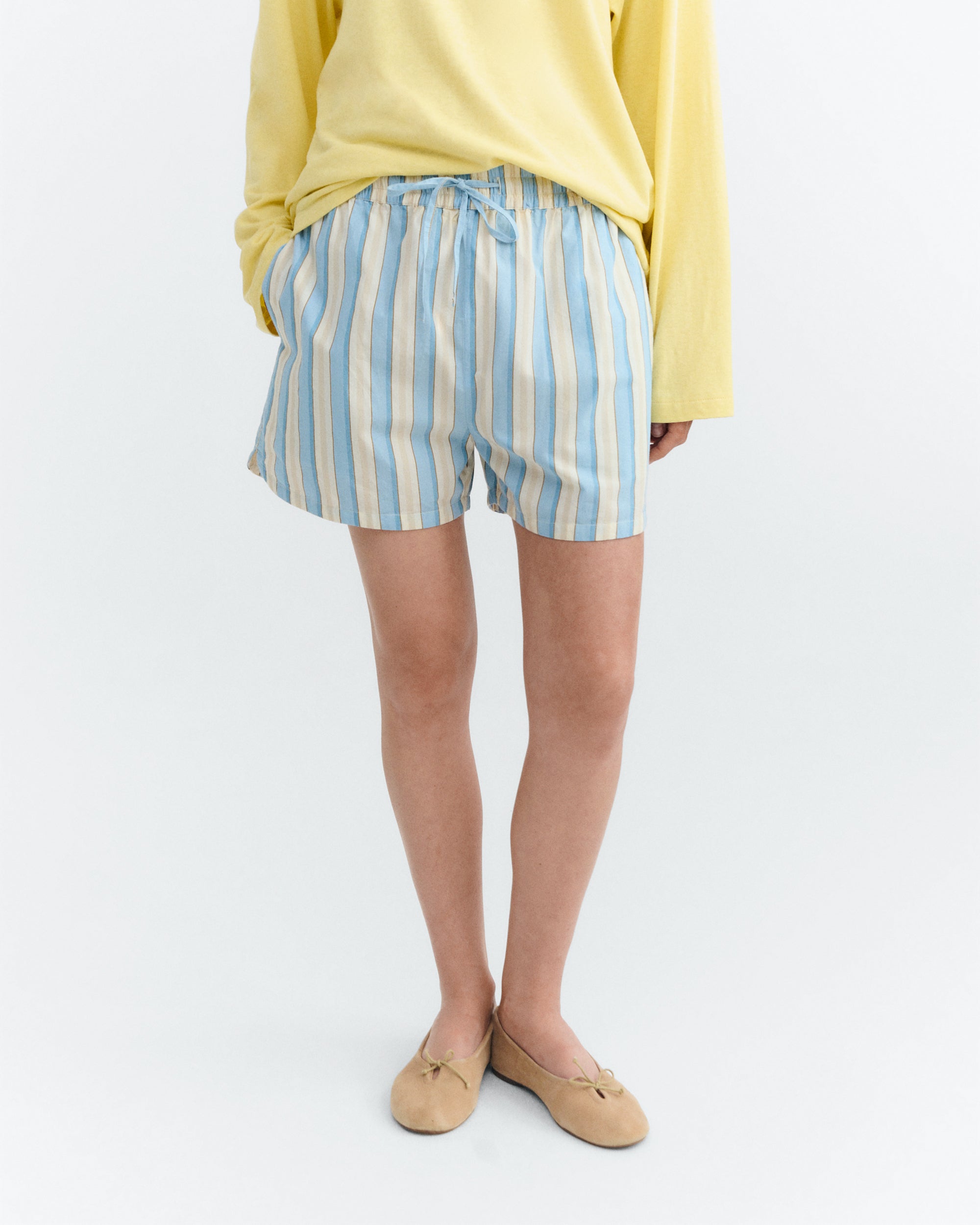 Thinking MU womens vegan Shorts Ger Blue Striped