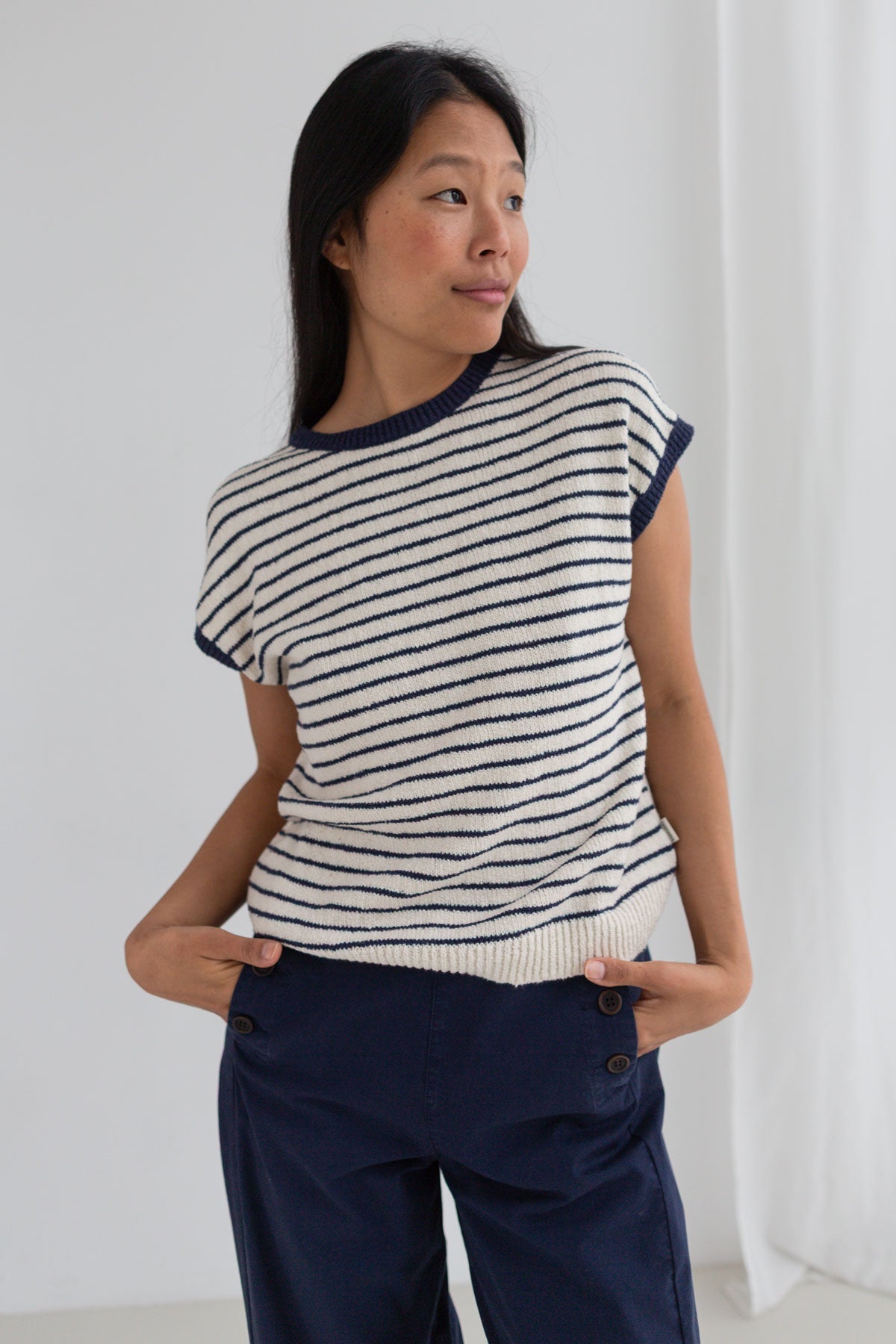 Image of TWOTHIRDS dames vegan Shirt Marinella Kobalt Gestreept