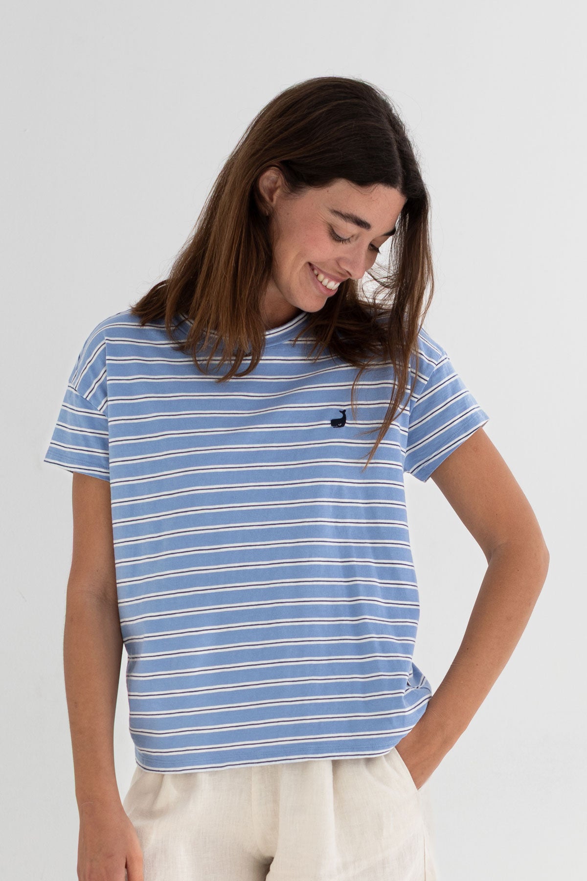 TWOTHIRDS womens vegan Top Tarida Blue Stripes