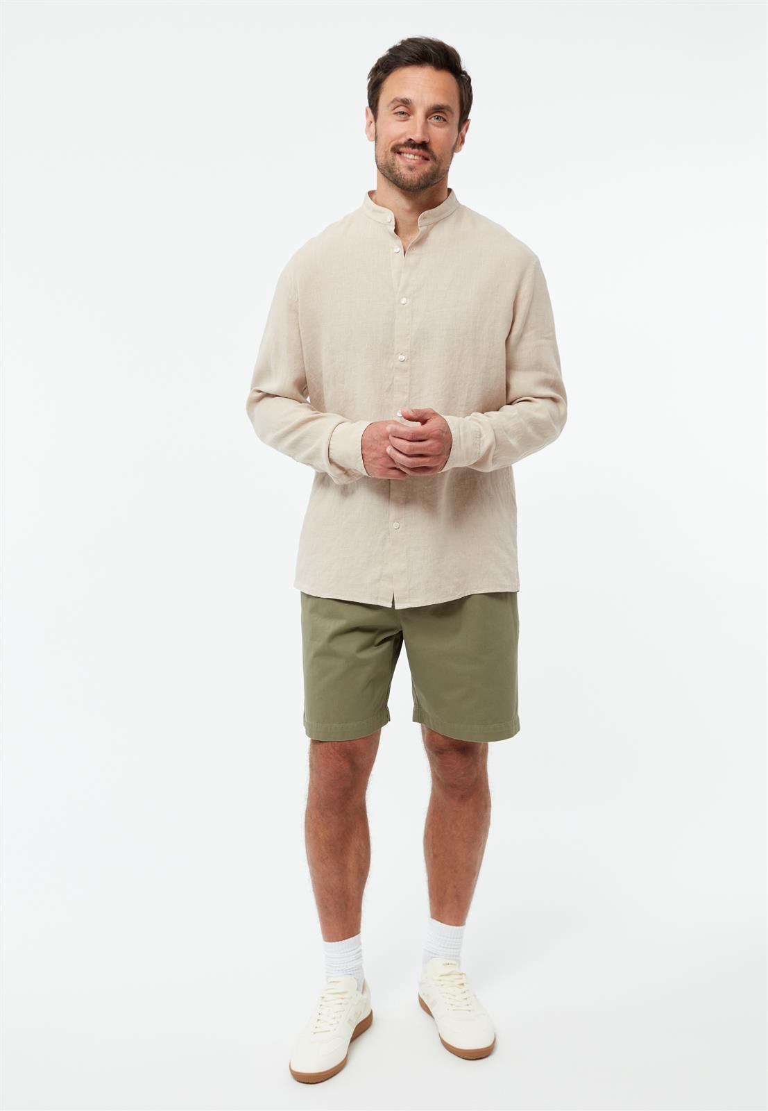 Givn men vegan Shirt Wes Stand Collar Oat Beige