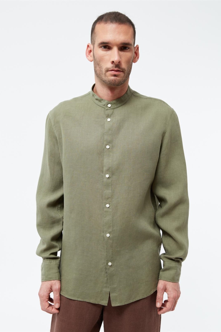 Givn Herren vegan Hemd Wes Stehkragen Faded Olive