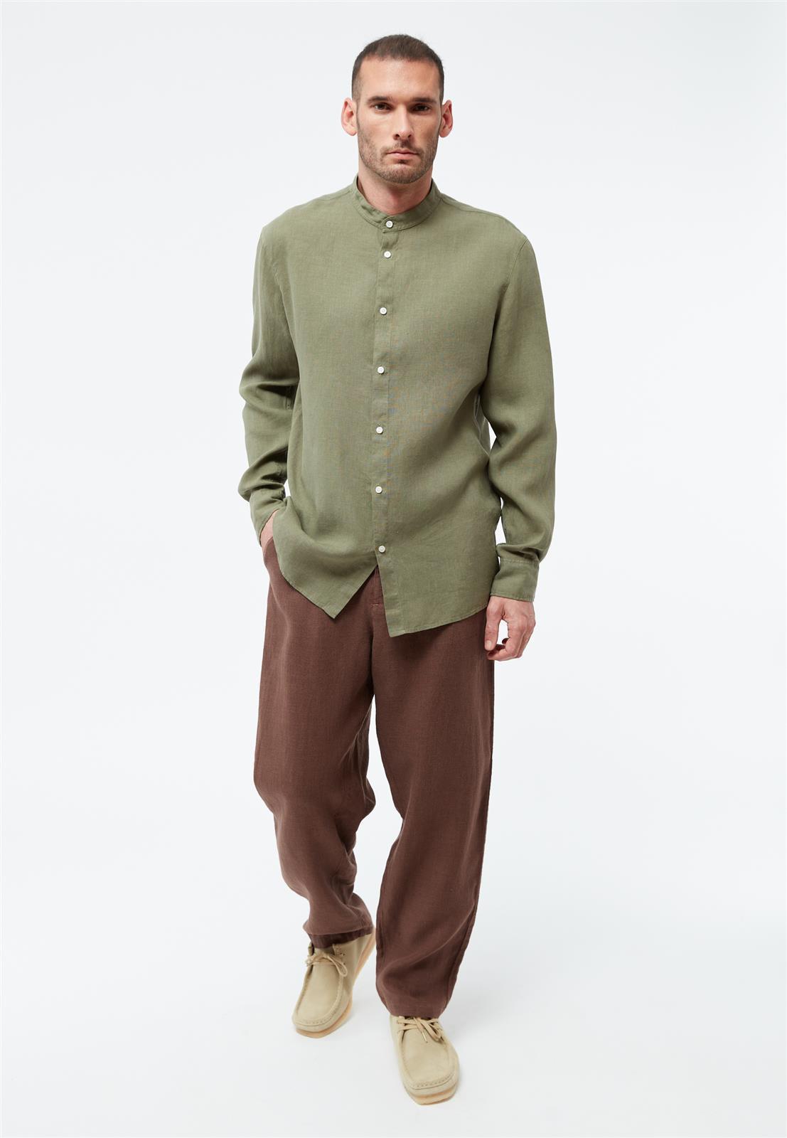 Givn men vegan Shirt Wes Stand Collar Faded Olive