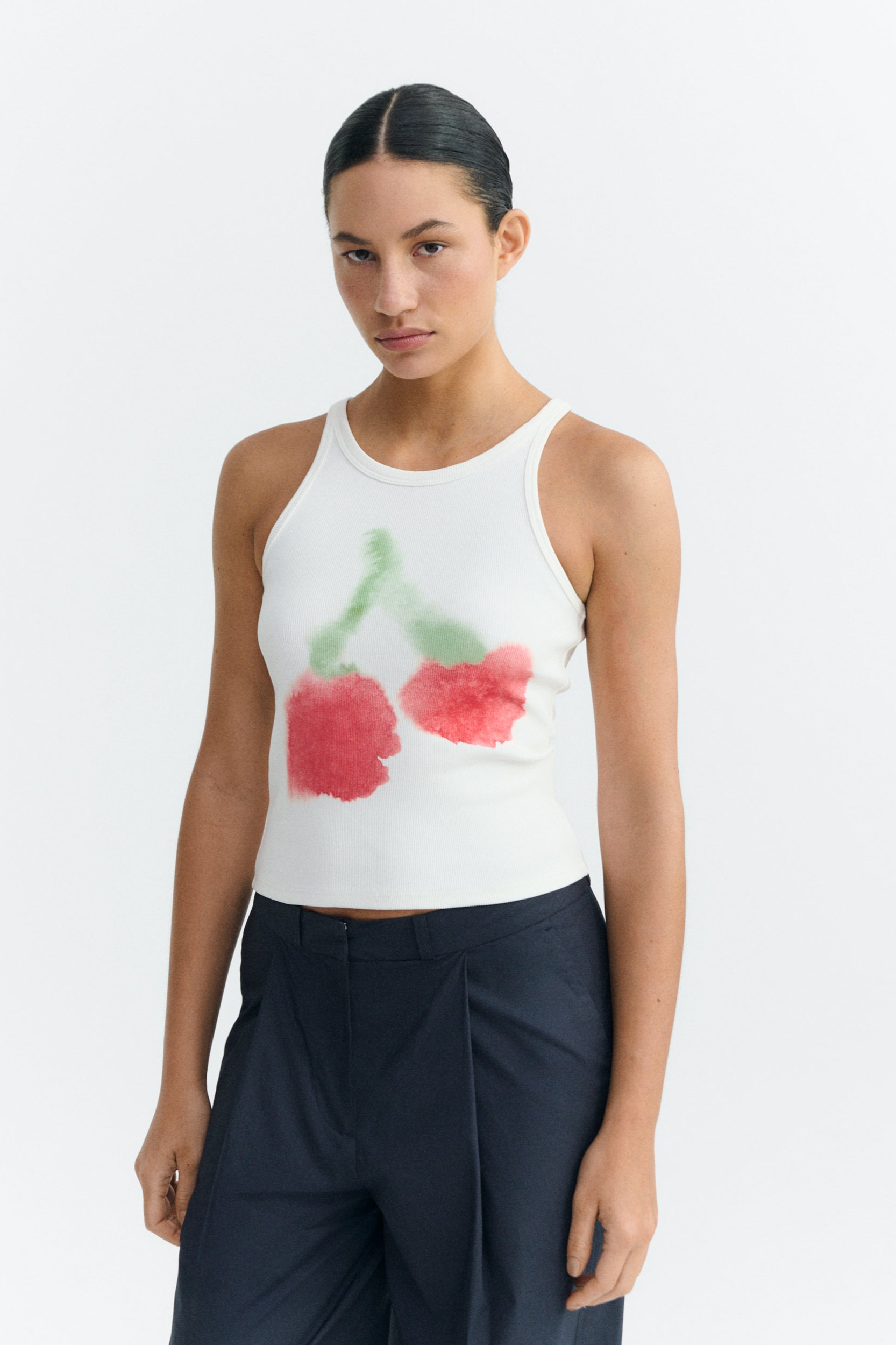 Thinking mu Damen vegan Top Halter Blurry Cherry Harriet Wei&Atilde;Ÿ
