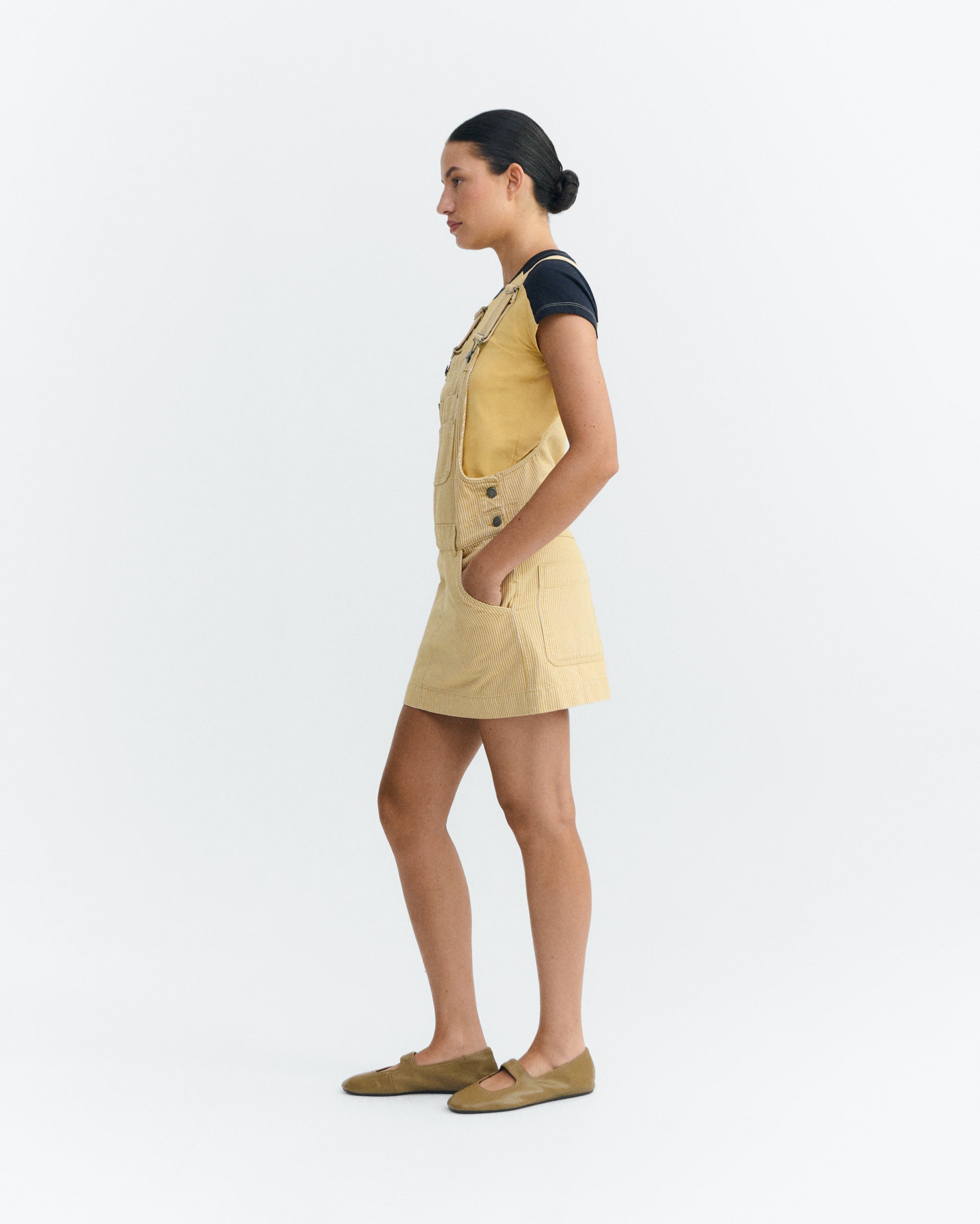 Thinking MU womens vegan Dress Rafaela Pinafore Yellow Stripes