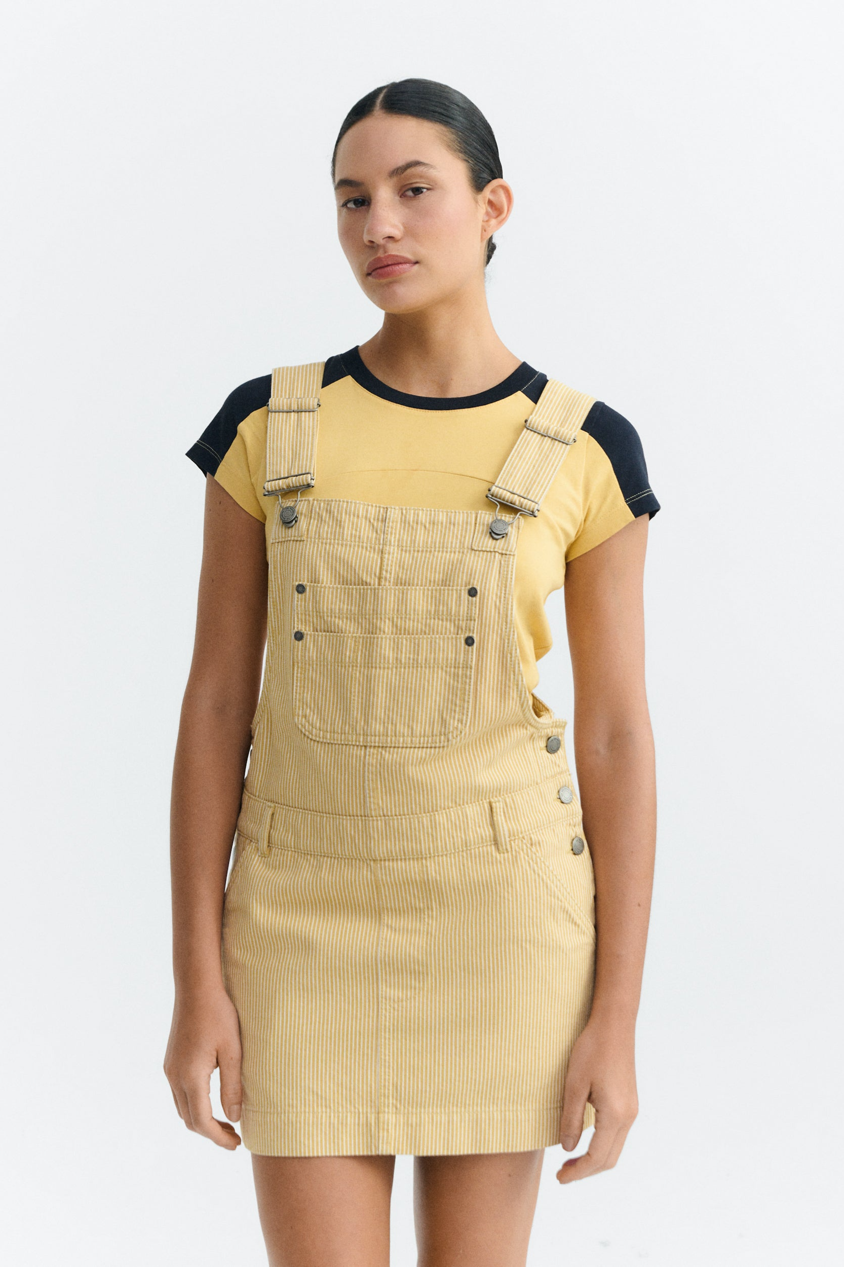 Thinking mu Damen vegan Kleid Rafaela Pinafore Gelb Gestreift