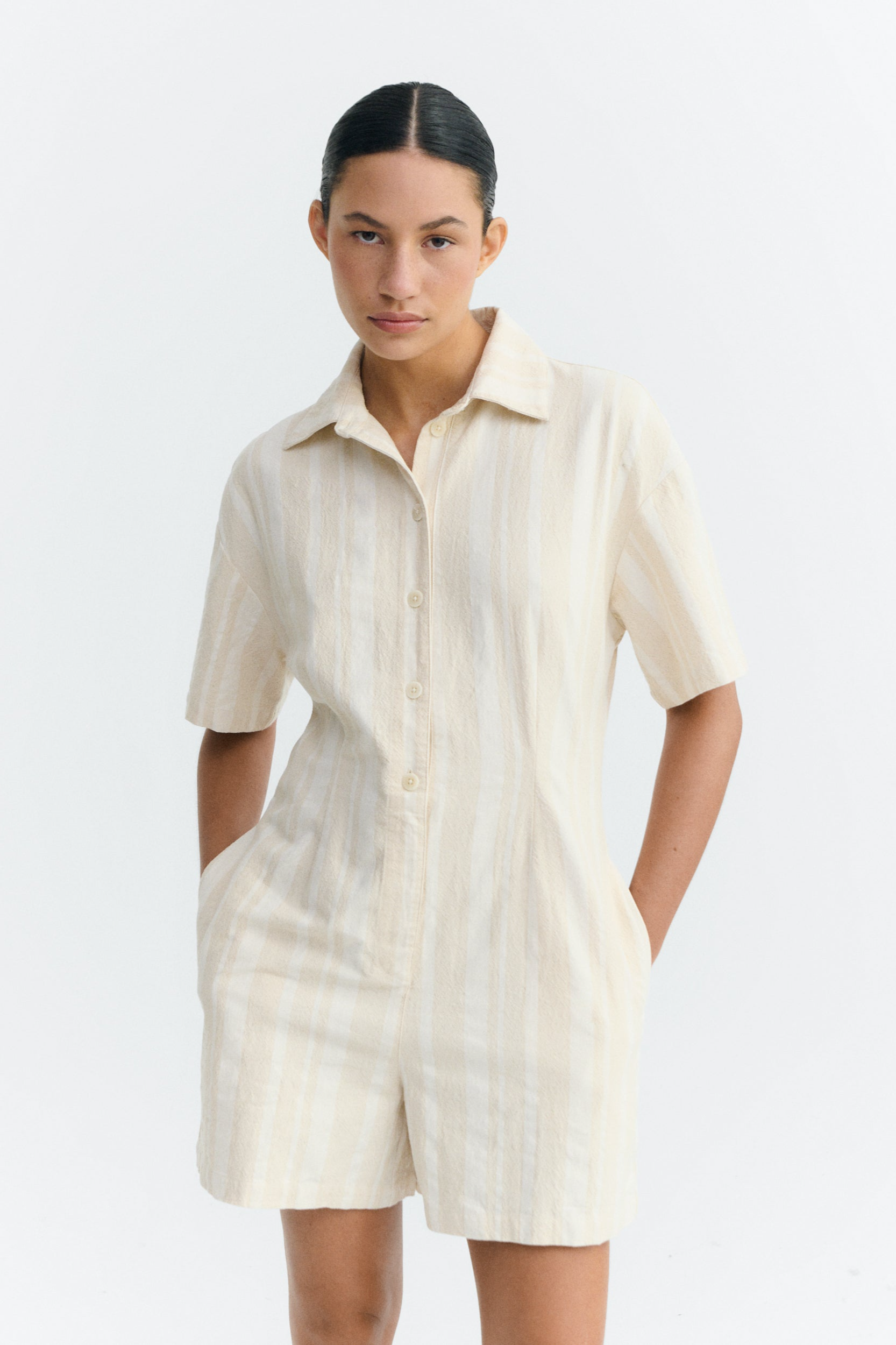 Thinking mu Damen vegan Jumpsuit Roberta Gestreift Nat&Atilde;&frac14;rlich