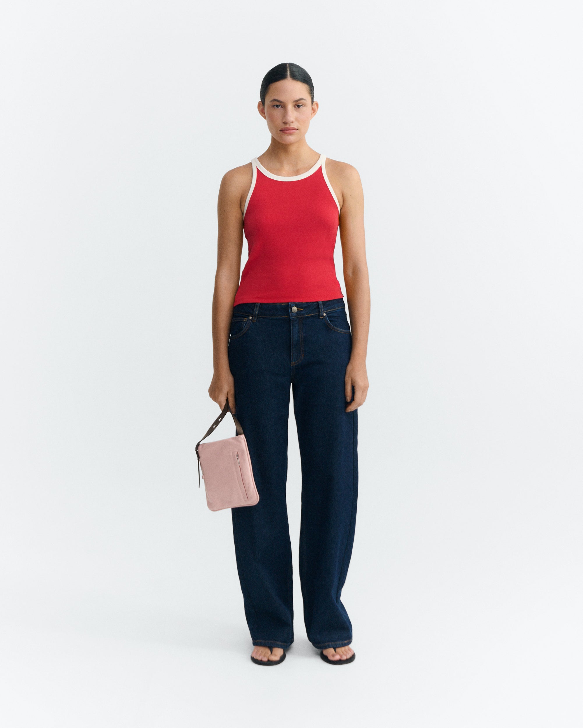 Thinking MU Top Harriet In Rood Met Wit Contrast