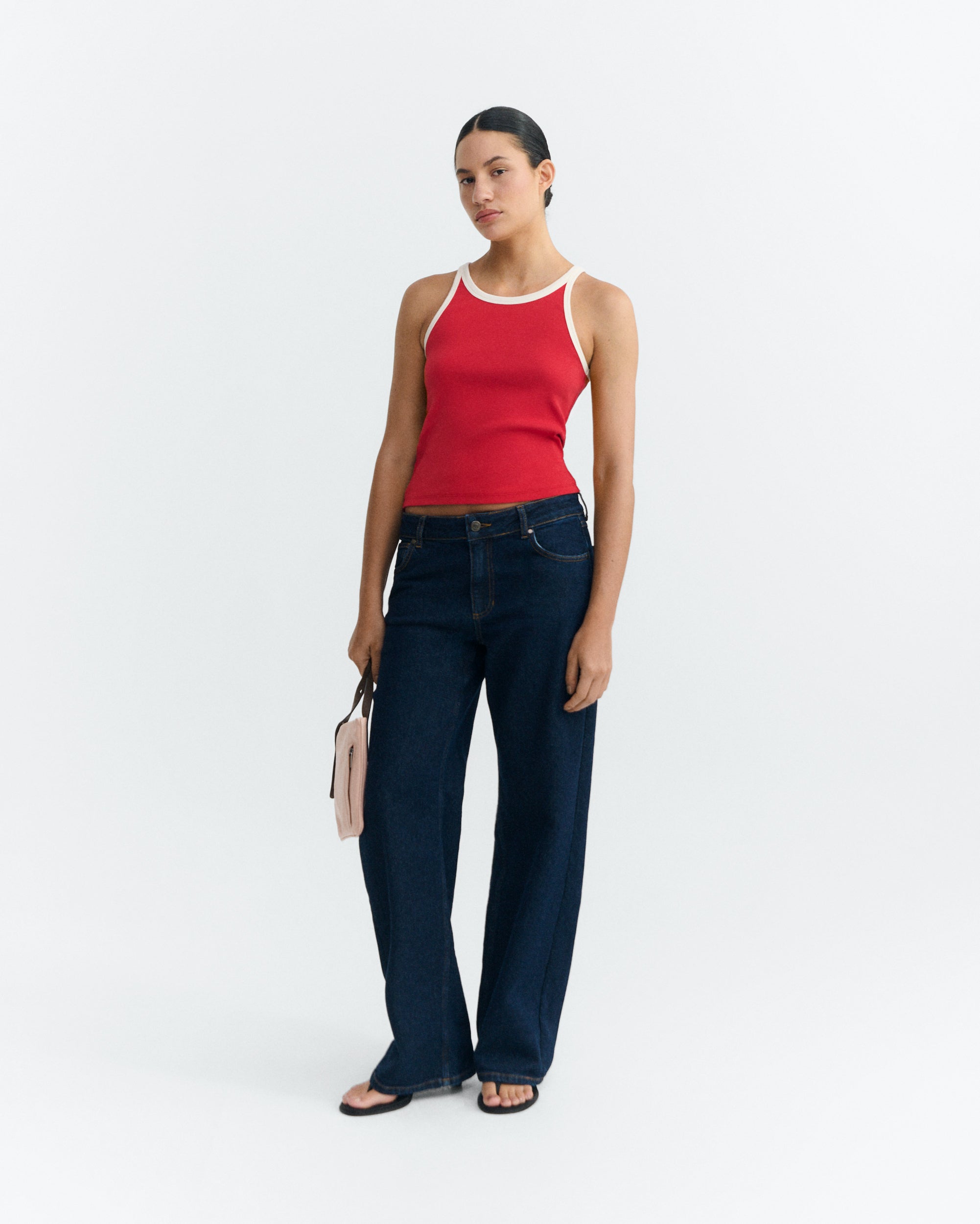 Thinking MU Top Harriet In Rood Met Wit Contrast