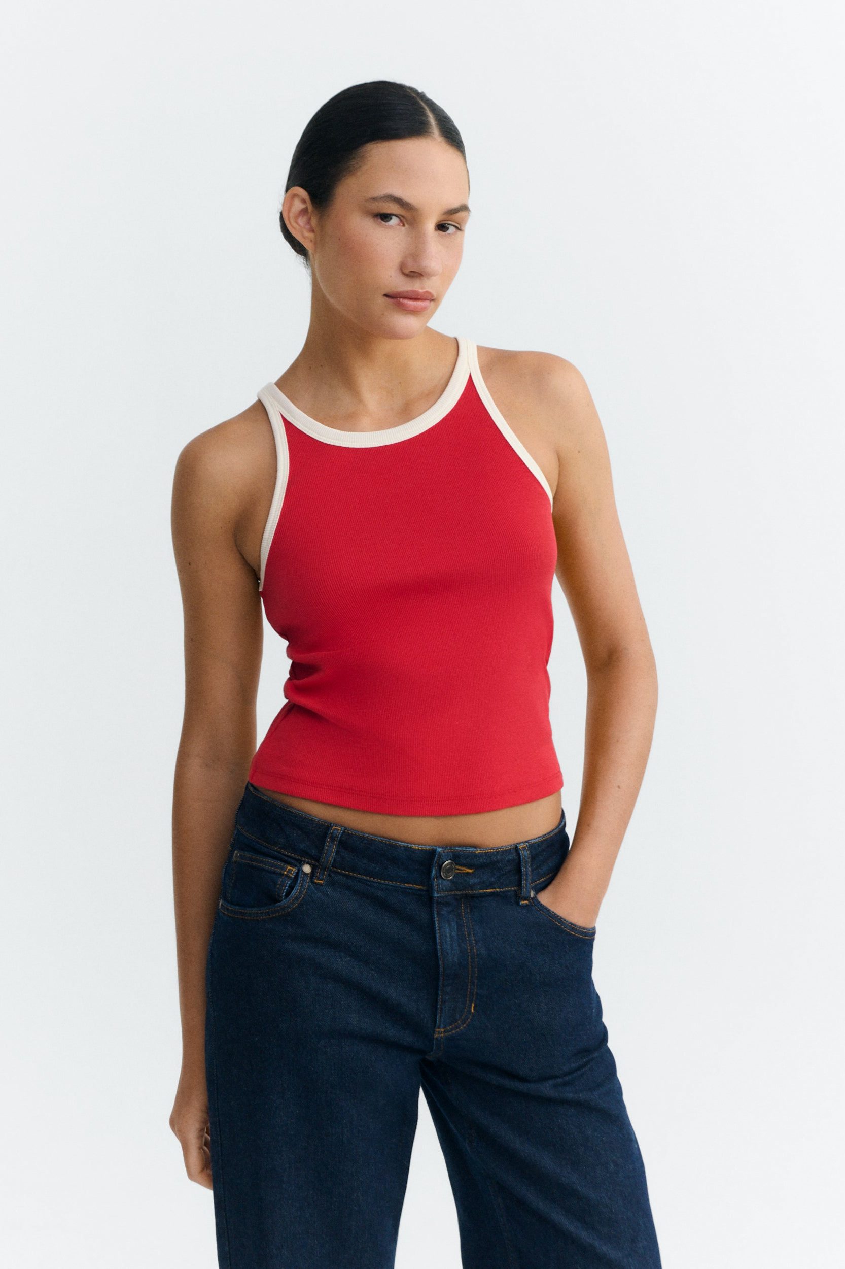 Thinking mu Damen vegan Top Harriet Rot Mit Wei&Atilde;Ÿem Kontrast