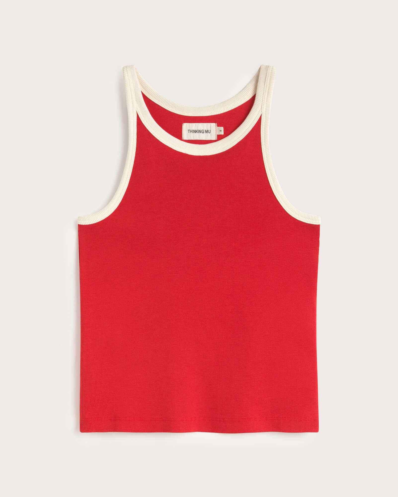 Thinking MU Top Harriet In Rood Met Wit Contrast
