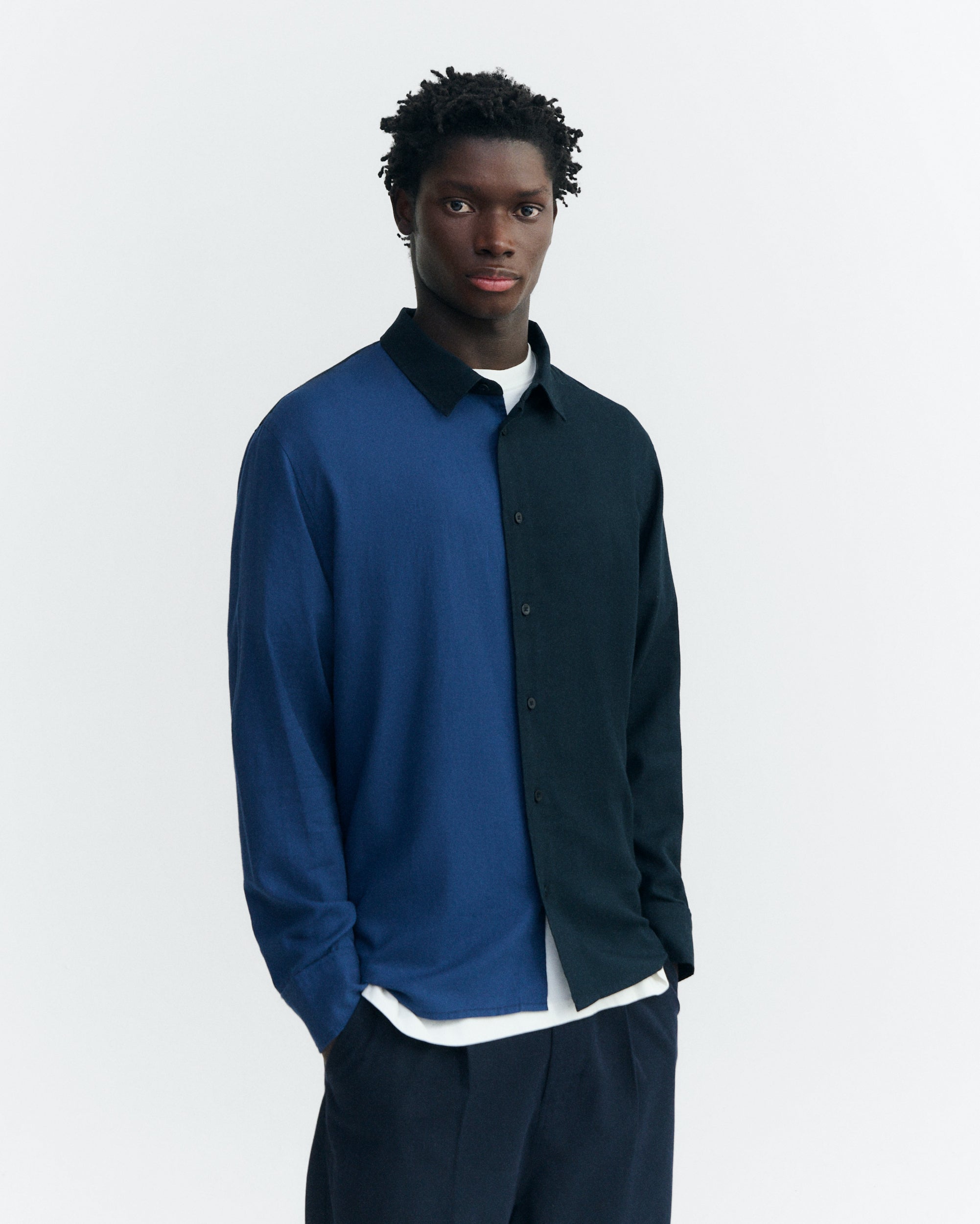 Thinking MU Overhemd Jimbo Marineblauw/Zwart