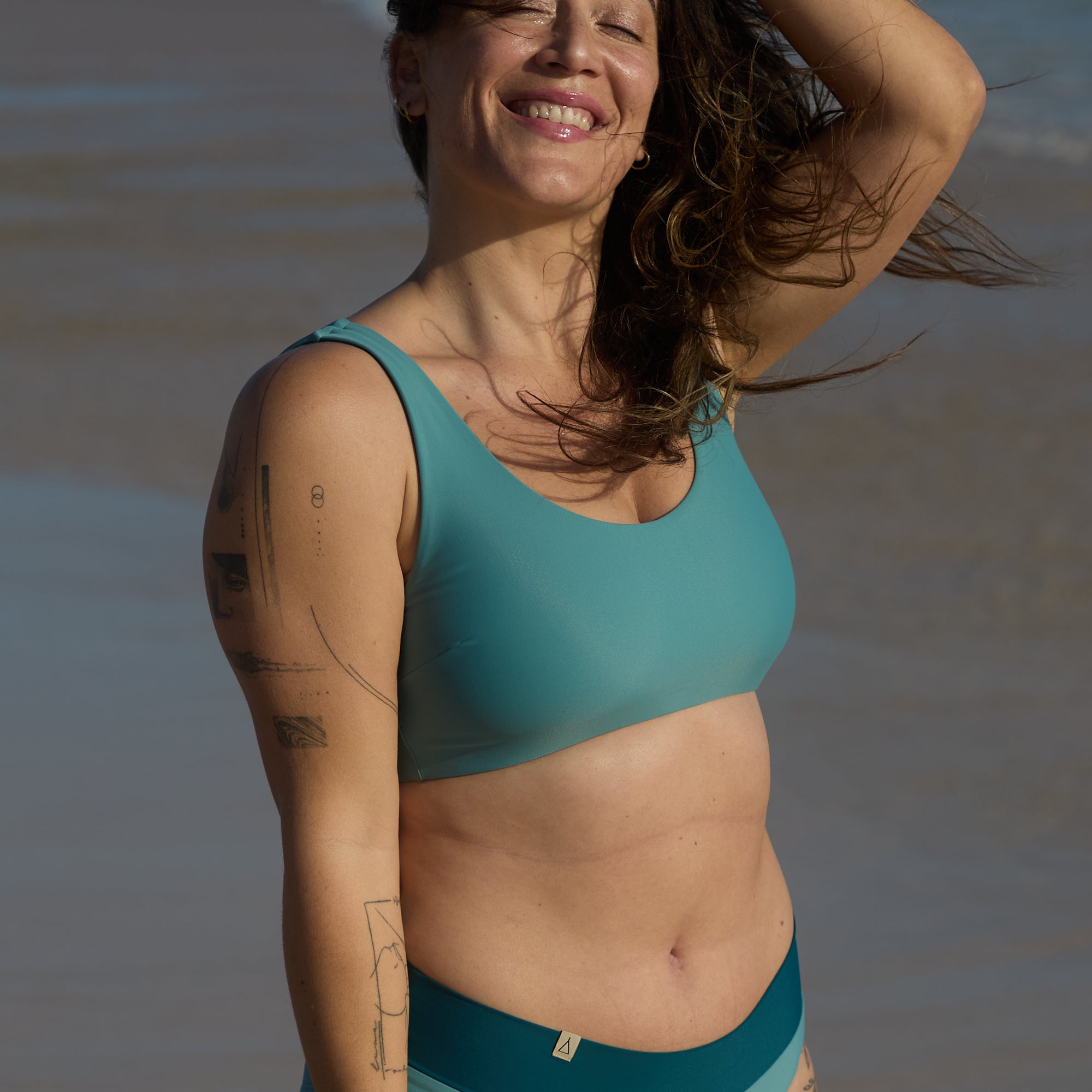 Inaska womens vegan Bikini Top Reversible Pure Ice Blue/ Petrol