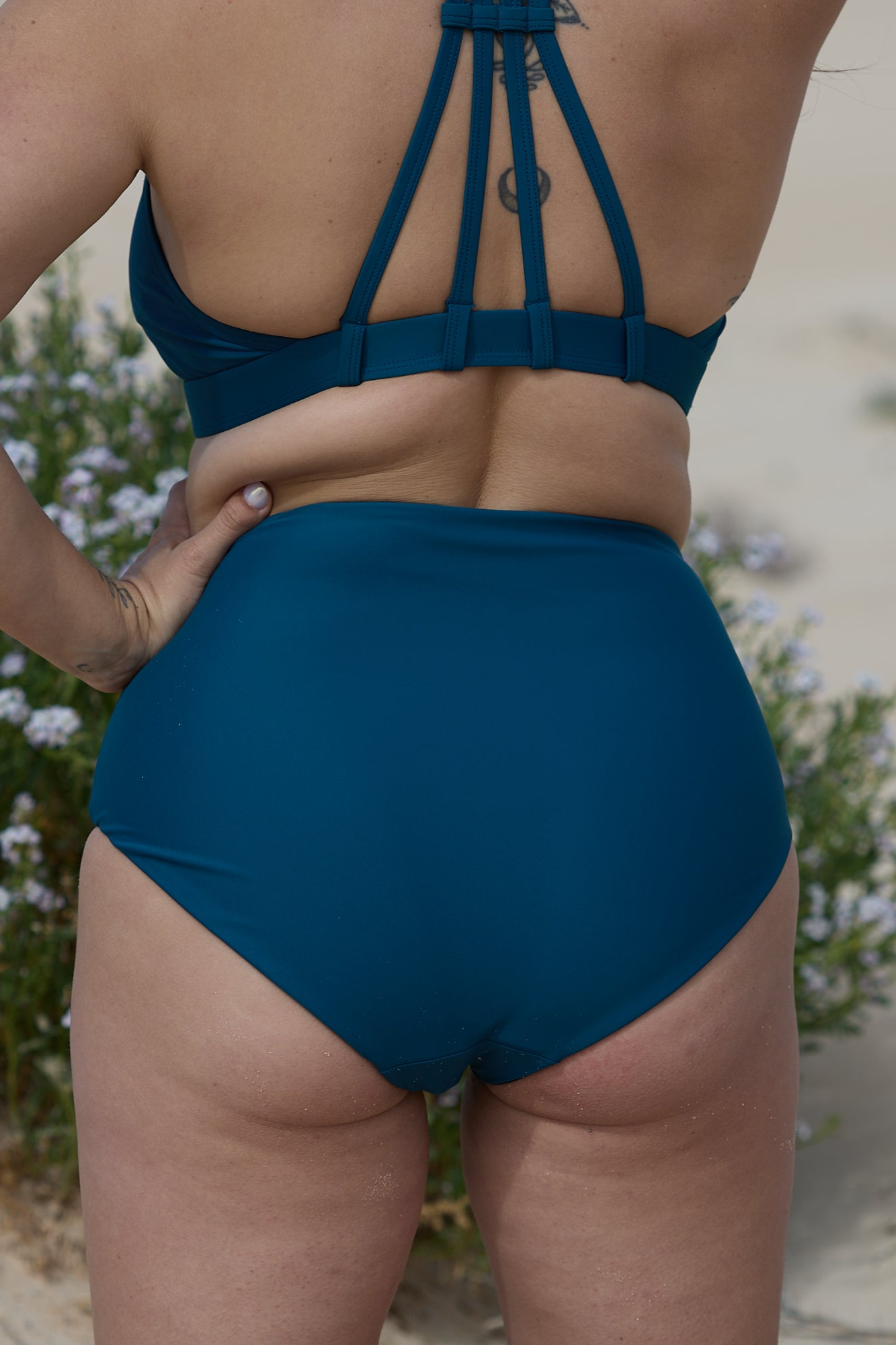 Image of Inaska dames vegan Bikinibroekje Omkeerbaar Hoge Taille Puur Donkerblauw/Petrol