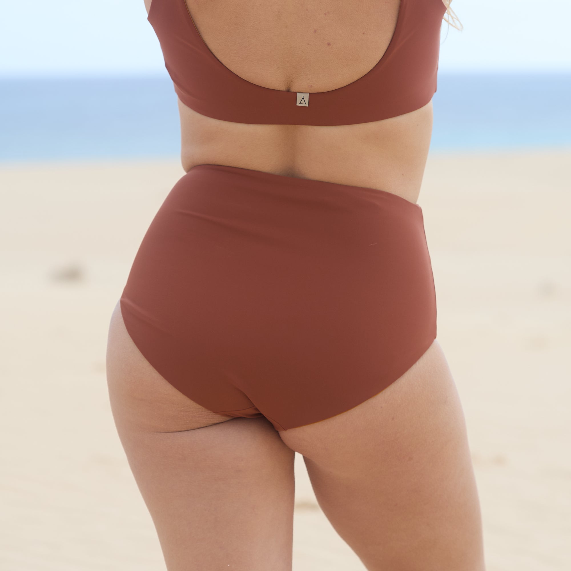Inaska womens vegan Bikini Bottoms Reversible High Waist Pure Ochre/ Rust Brown