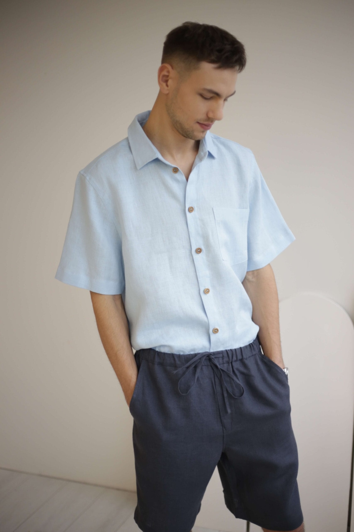 Amber Linen Herren vegan Hemd Cuba Himmelblau