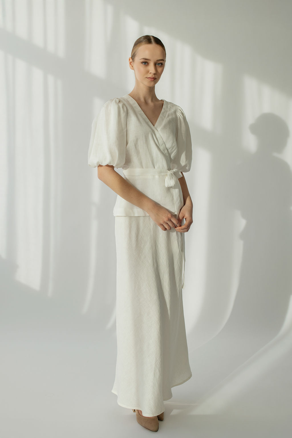 Amber Linen Set Wrap Top & Skirt Venezia Cream