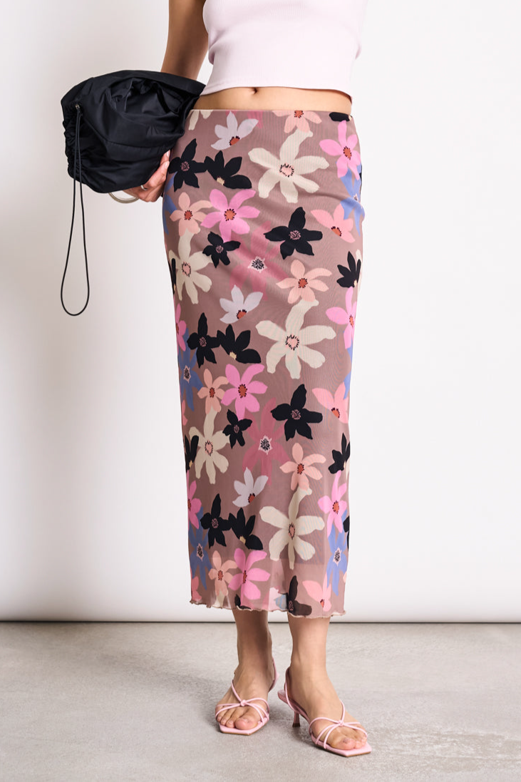 Image of JAN 'N JUNE dames vegan Maxi Rok Van Mesh Van Smuk Wild Bloom