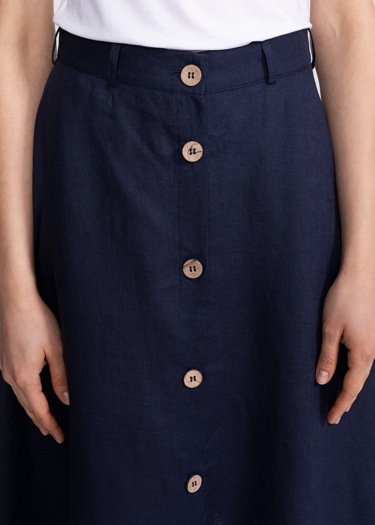 De IONESCU womens vegan Midi Skirt Linen Navy Blue