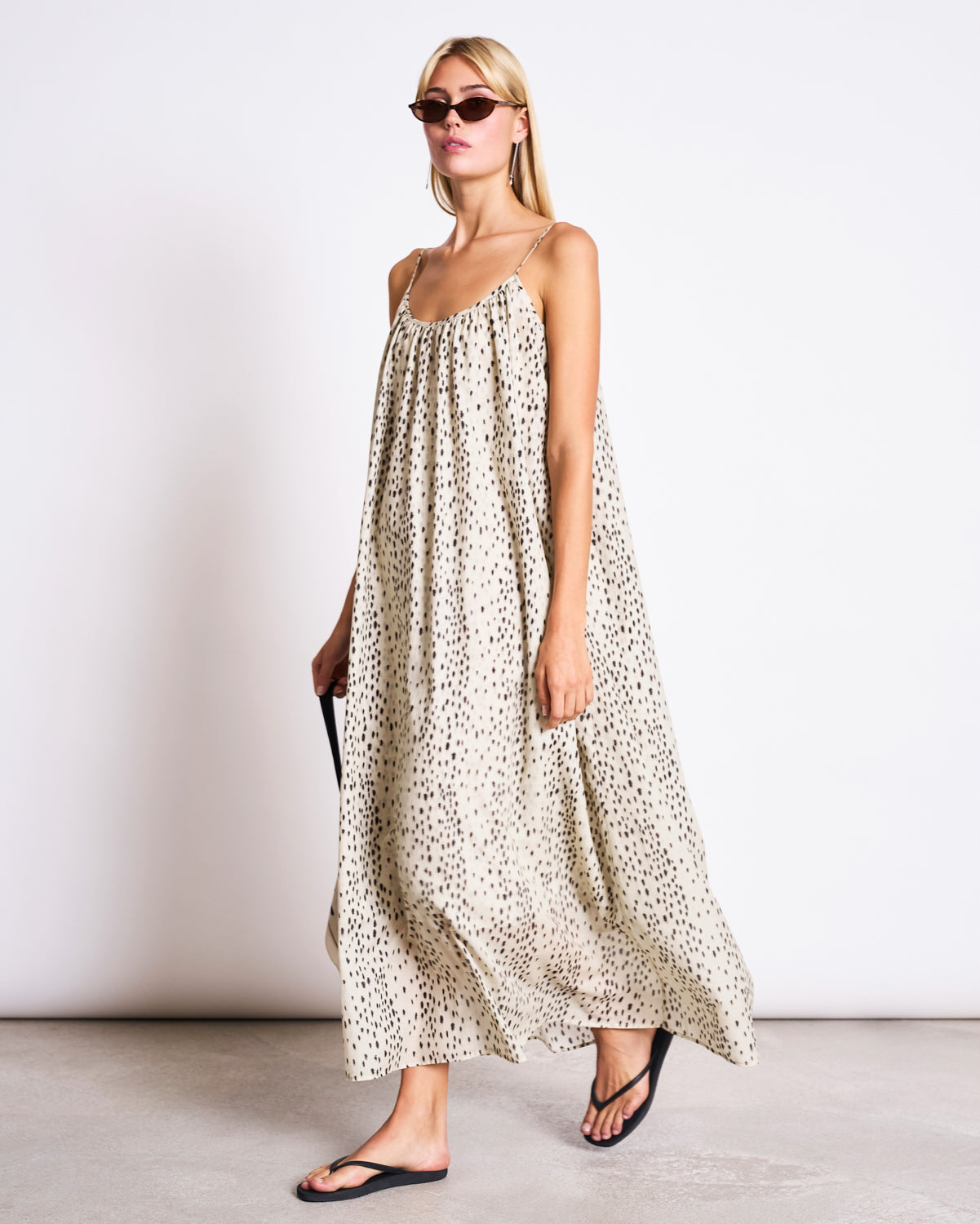 JAN 'N JUNE Maxi-Jurk Met Spaghettibandjes En Dalmatiërstippen