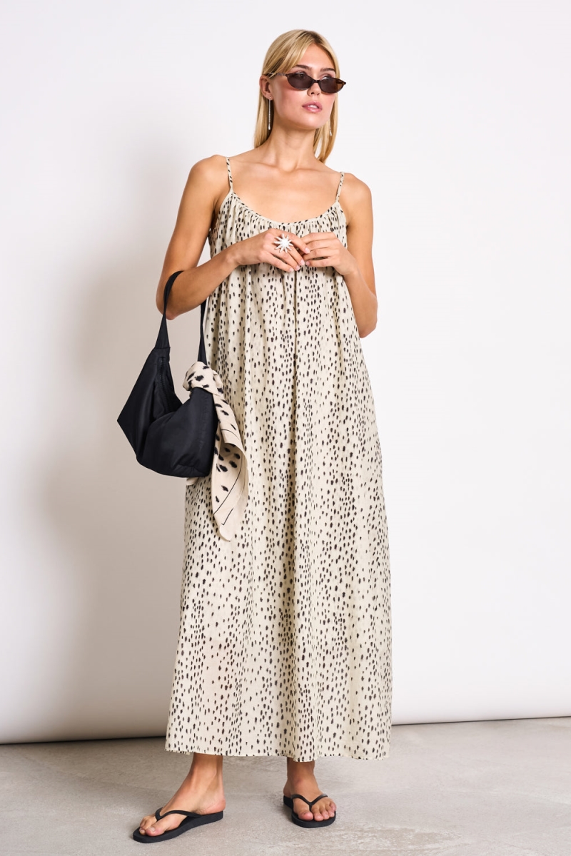 JAN N JUNE JAN 'N JUNE Damen vegan Maxikleid Spaghetti Tova Dalmatiner Dots