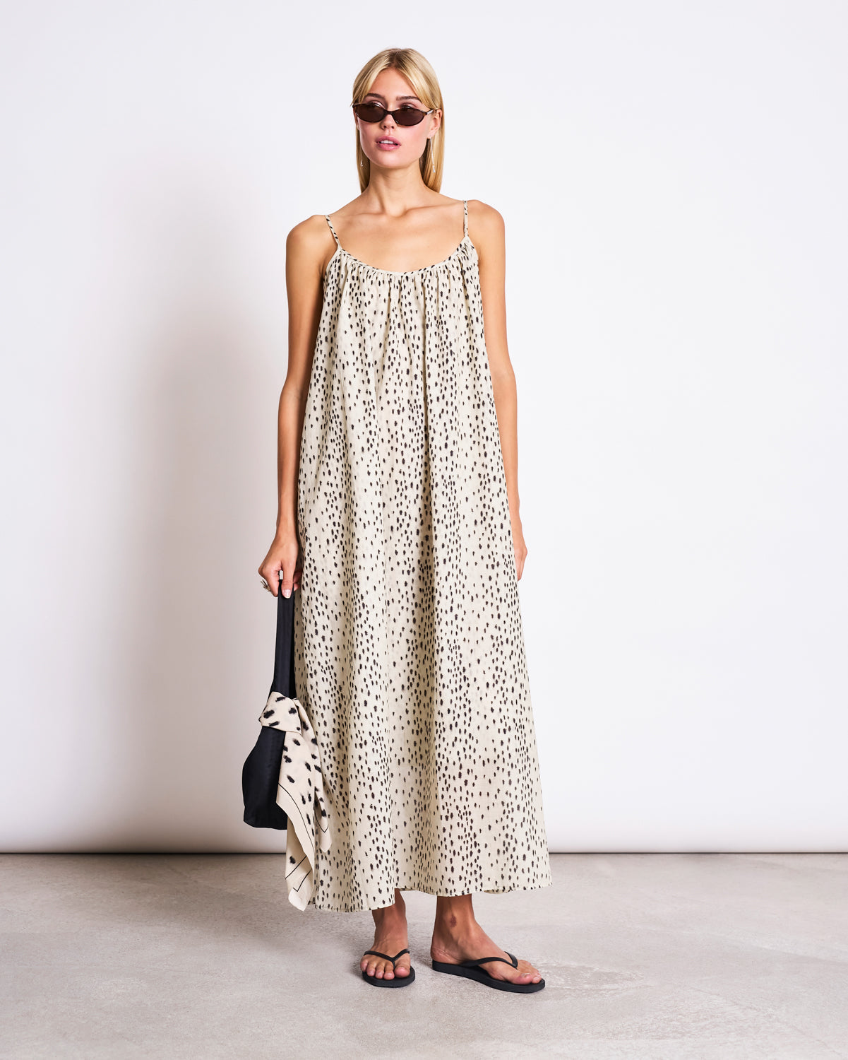 JAN 'N JUNE Maxi-Jurk Met Spaghettibandjes En Dalmatiërstippen