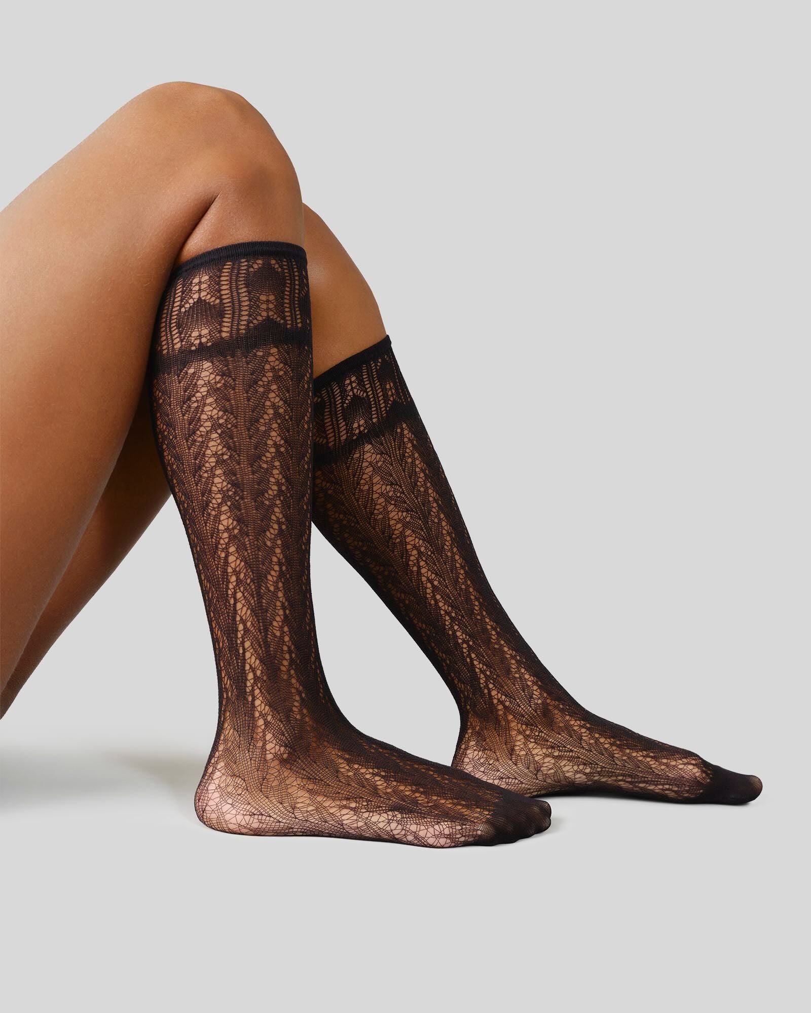 Swedish Stockings womens vegan Knee Highs Erica Crochet Black