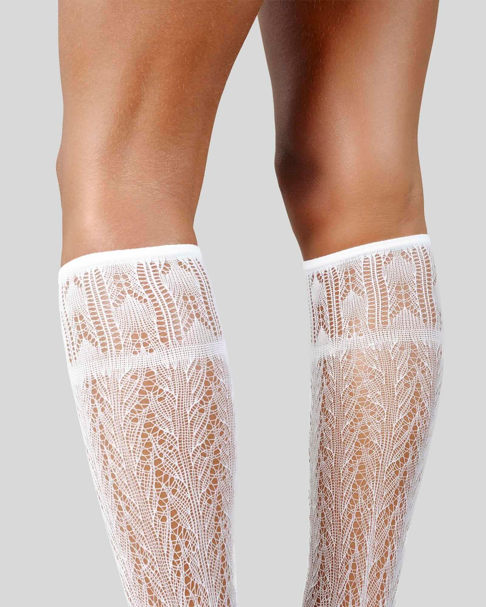 Swedish Stockings womens vegan Knee Highs Erica Crochet White