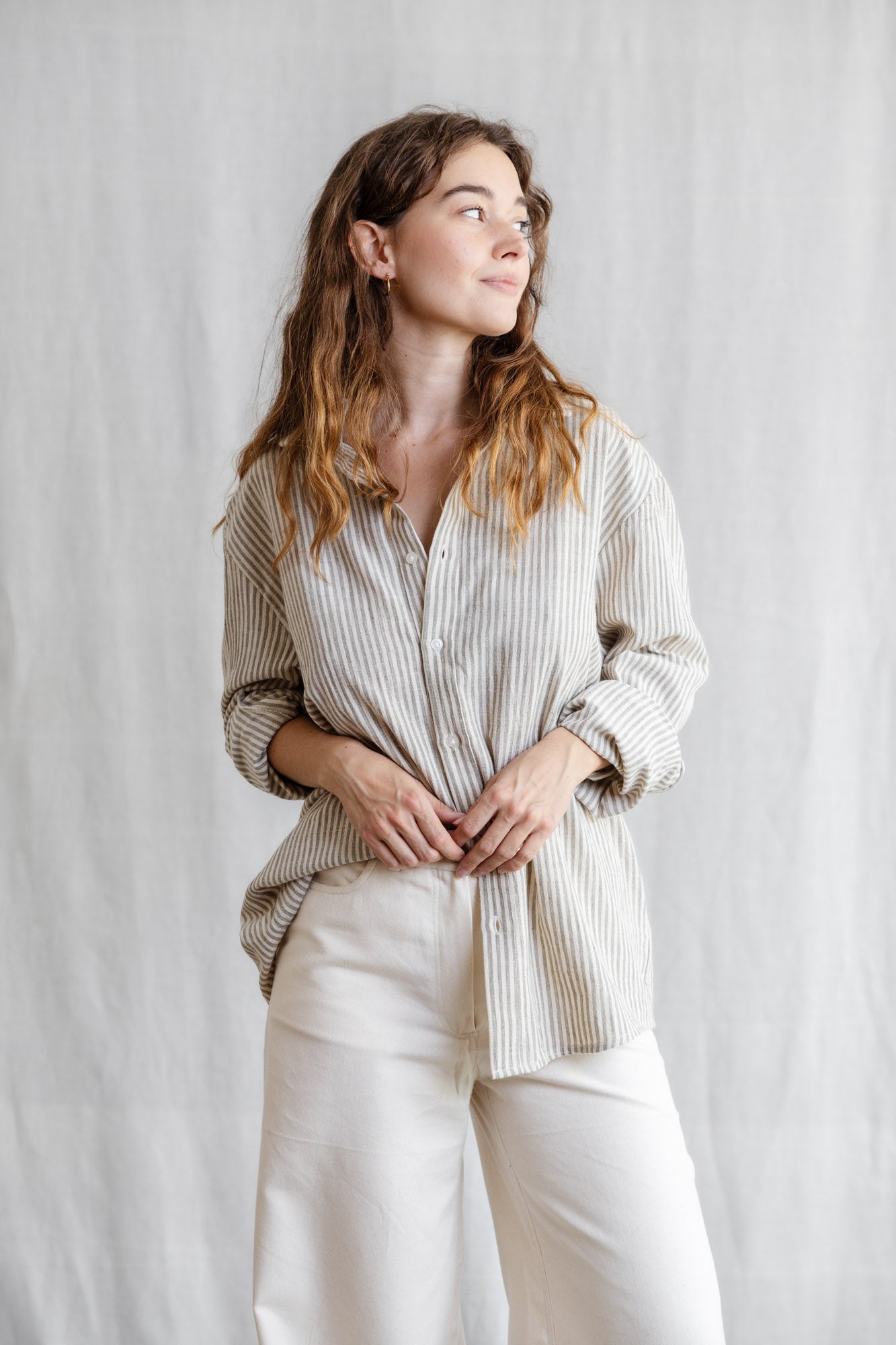 Image of Jyoti Fair Works dames vegan Overhemd Himat Grijs/Wit