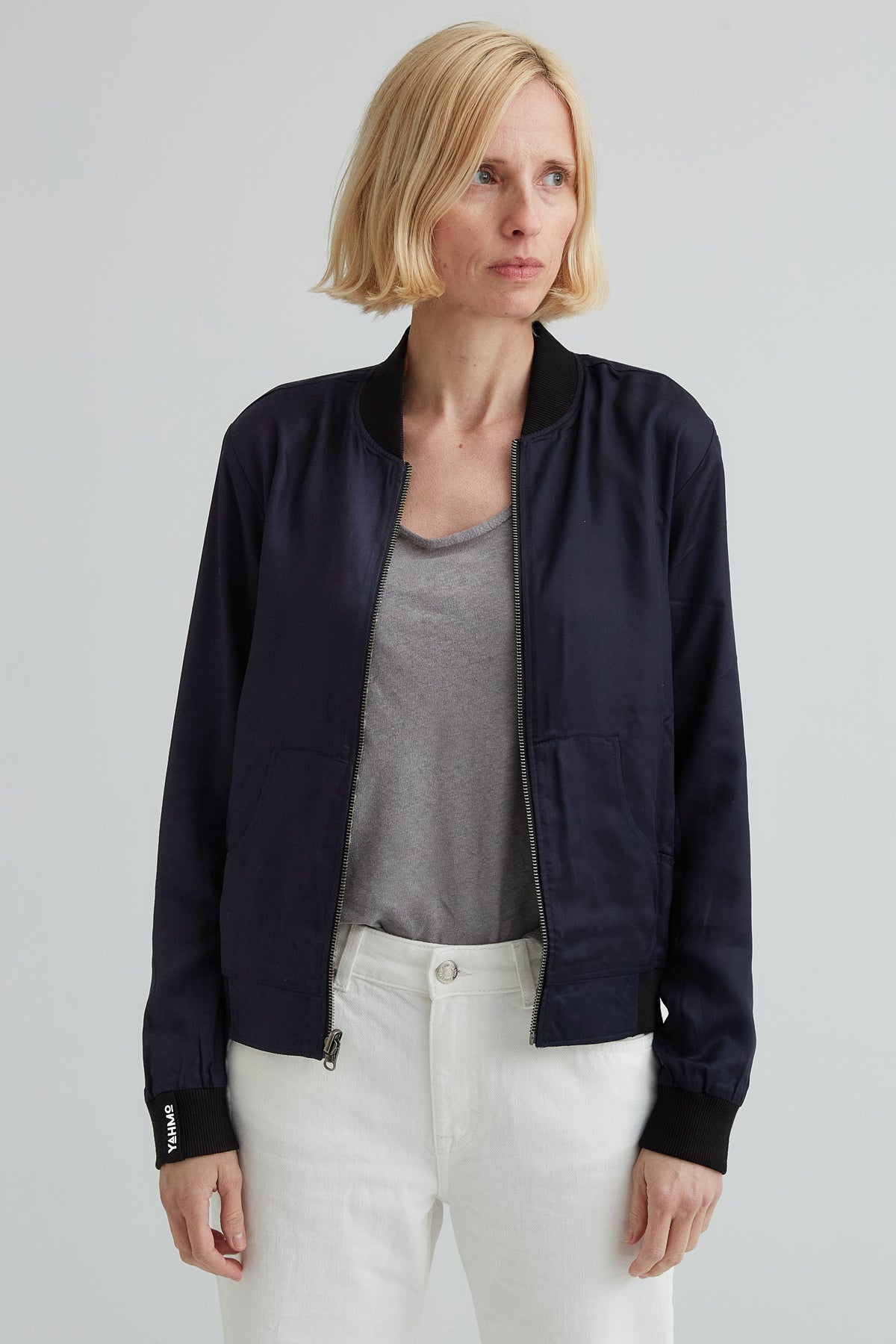 Yahmo womens vegan Jacket Bomber Reversible Ruth Bird/Navy