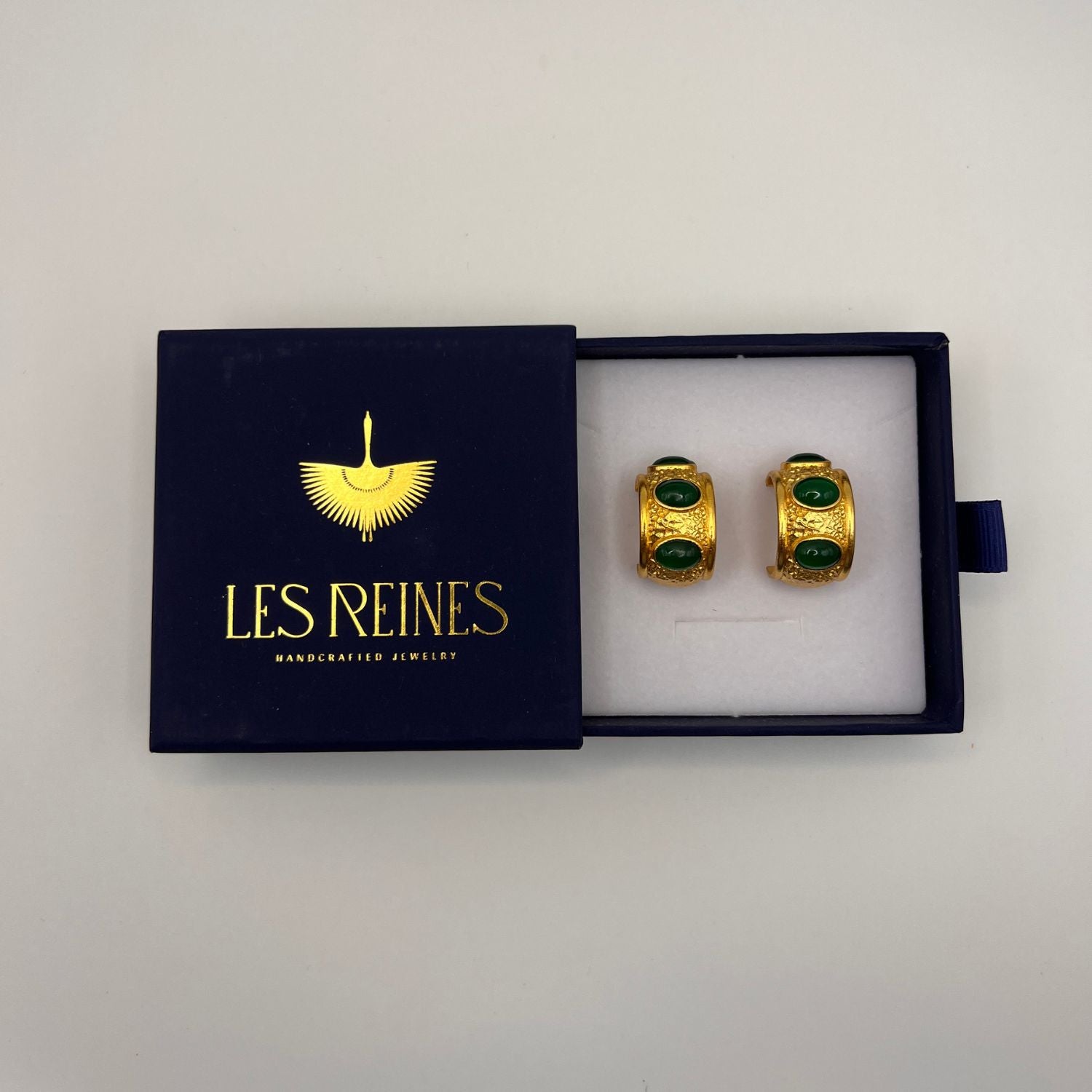 Les Reines Hoops Emerald Crown Gold