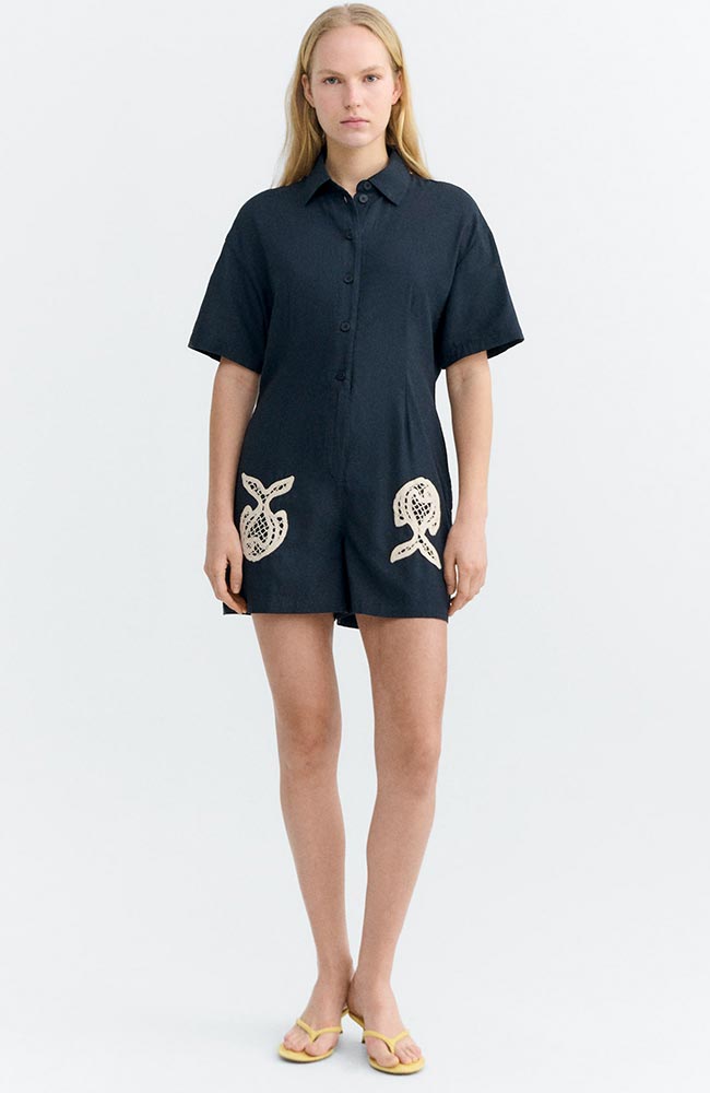 Thinking MU womens vegan Jumpsuit Roberta Fish Navy